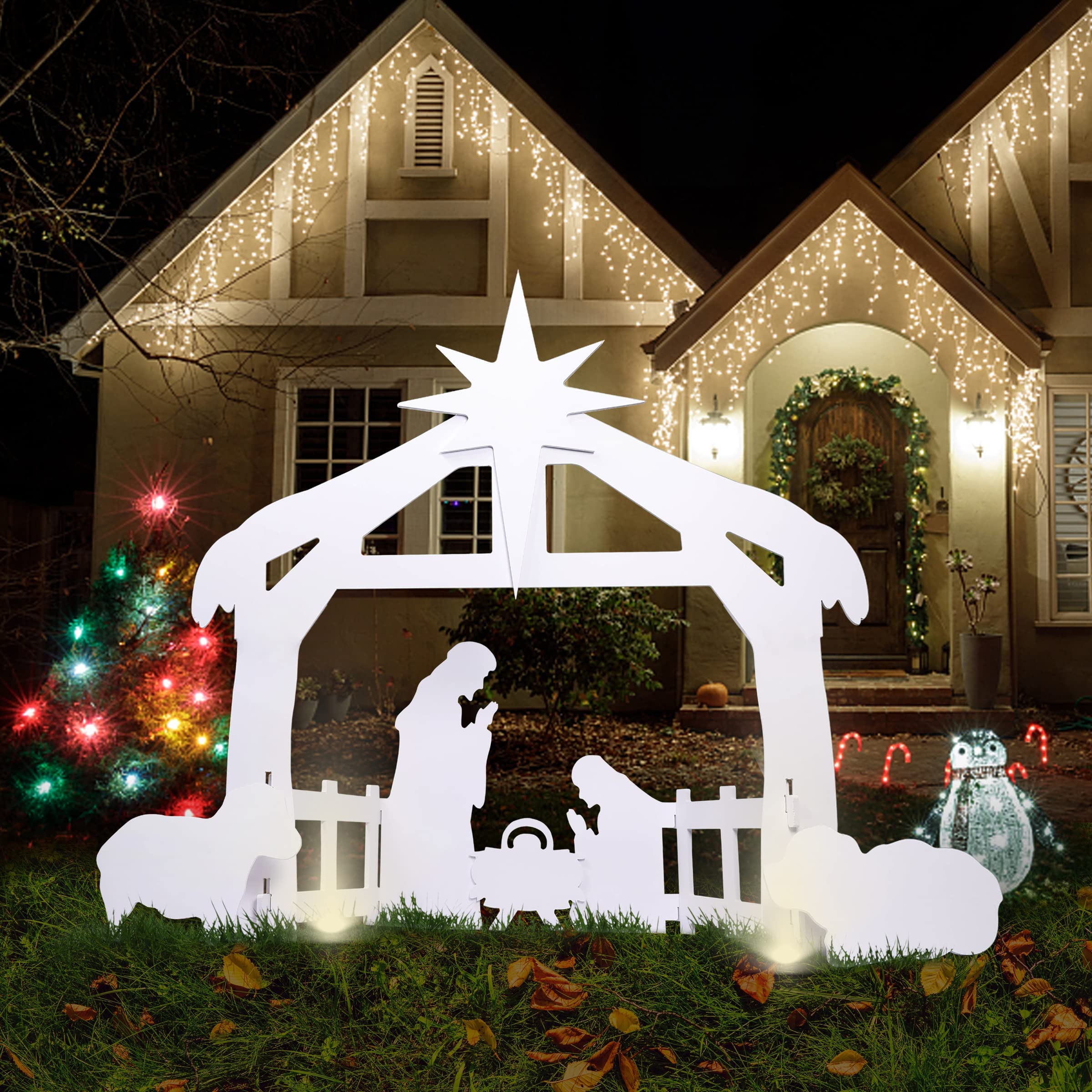 ZhiErBei Nativity Scene,Christmas Nativity Set,Outdoor White Nativity