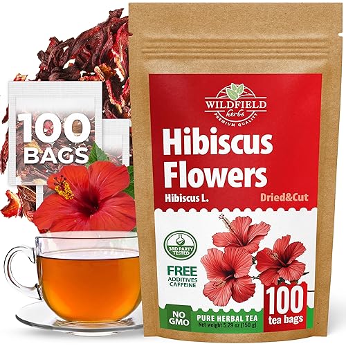 100 bolsas de té de flores secas de hibisco de hierbas Flor De Jamaica (Hibiscus)  100 bolsas de té de 0.05 oz (1.5 g) de flores secas secas hierba