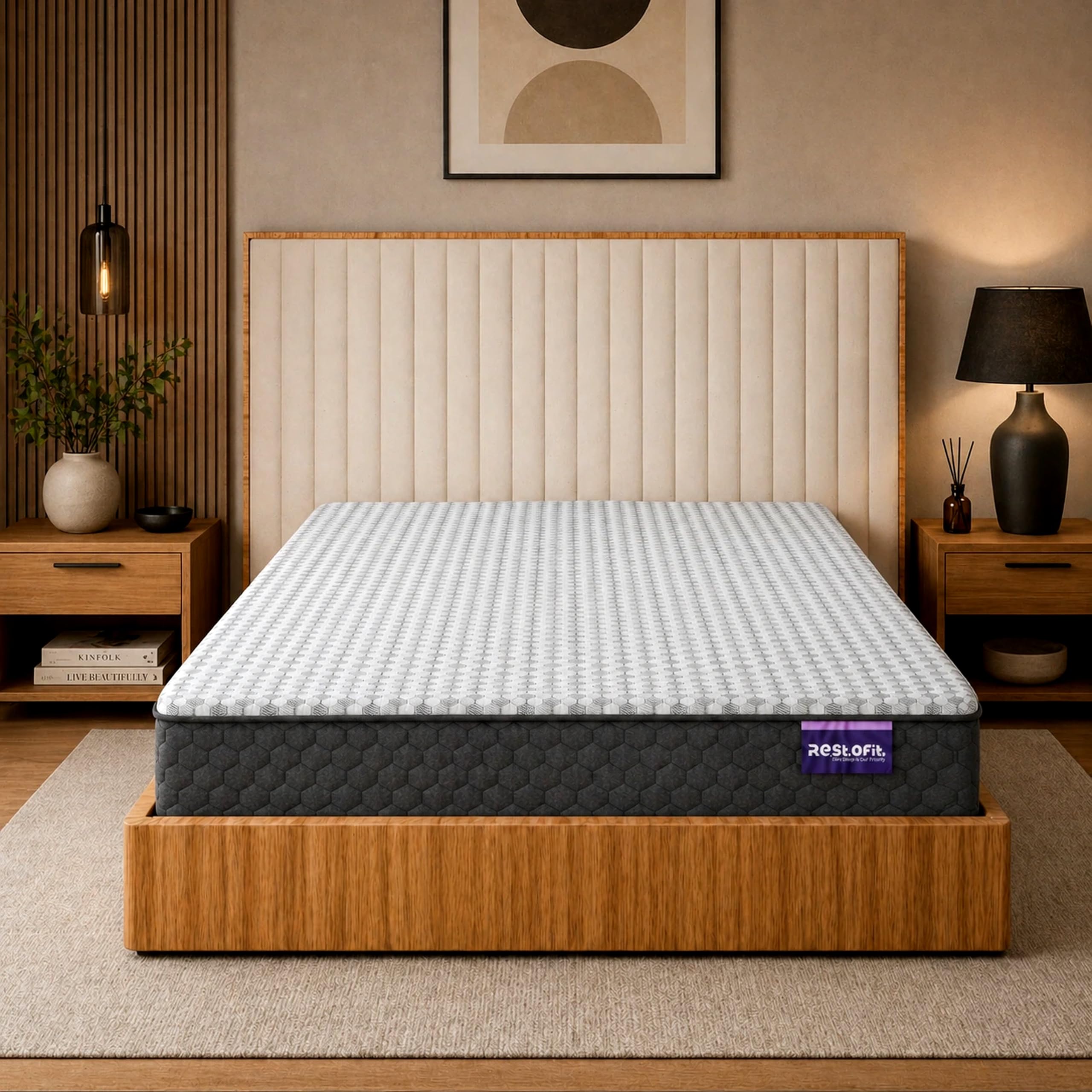 RESTOFIT 75x72x8 Inch King Size Orthopedic Memory Foam Mattress | Charcoal Gel Cooling Foam with Spine Alignment & Back Support | Breathable Cotton Viscose Soft-Touch Fabric | 11-Year Warranty