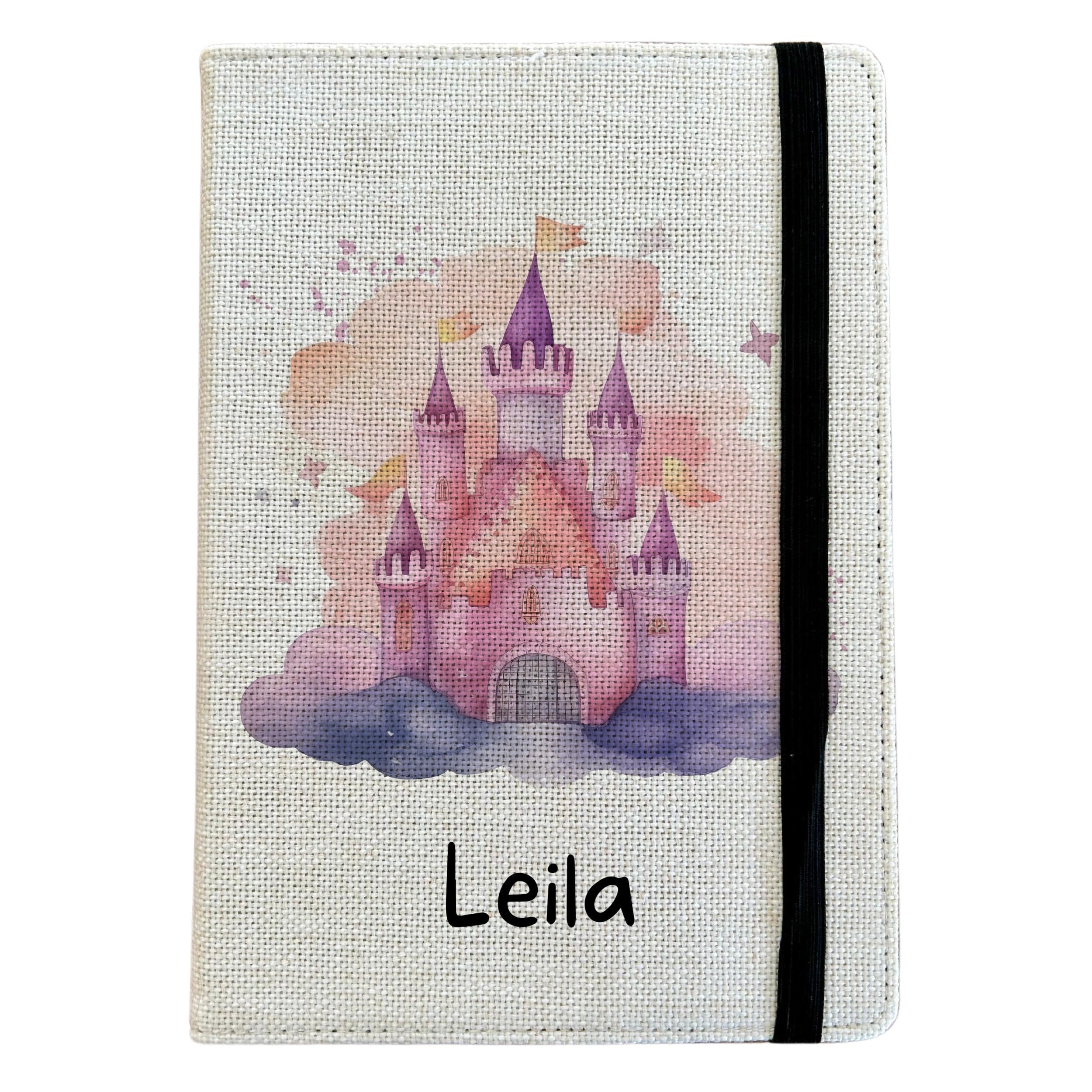 Personalised Princess Palace A5 Notebook - Fairy tale Lined Journal - Reusable Prince and Princess Notebook Cover - Linen Hardback Journal