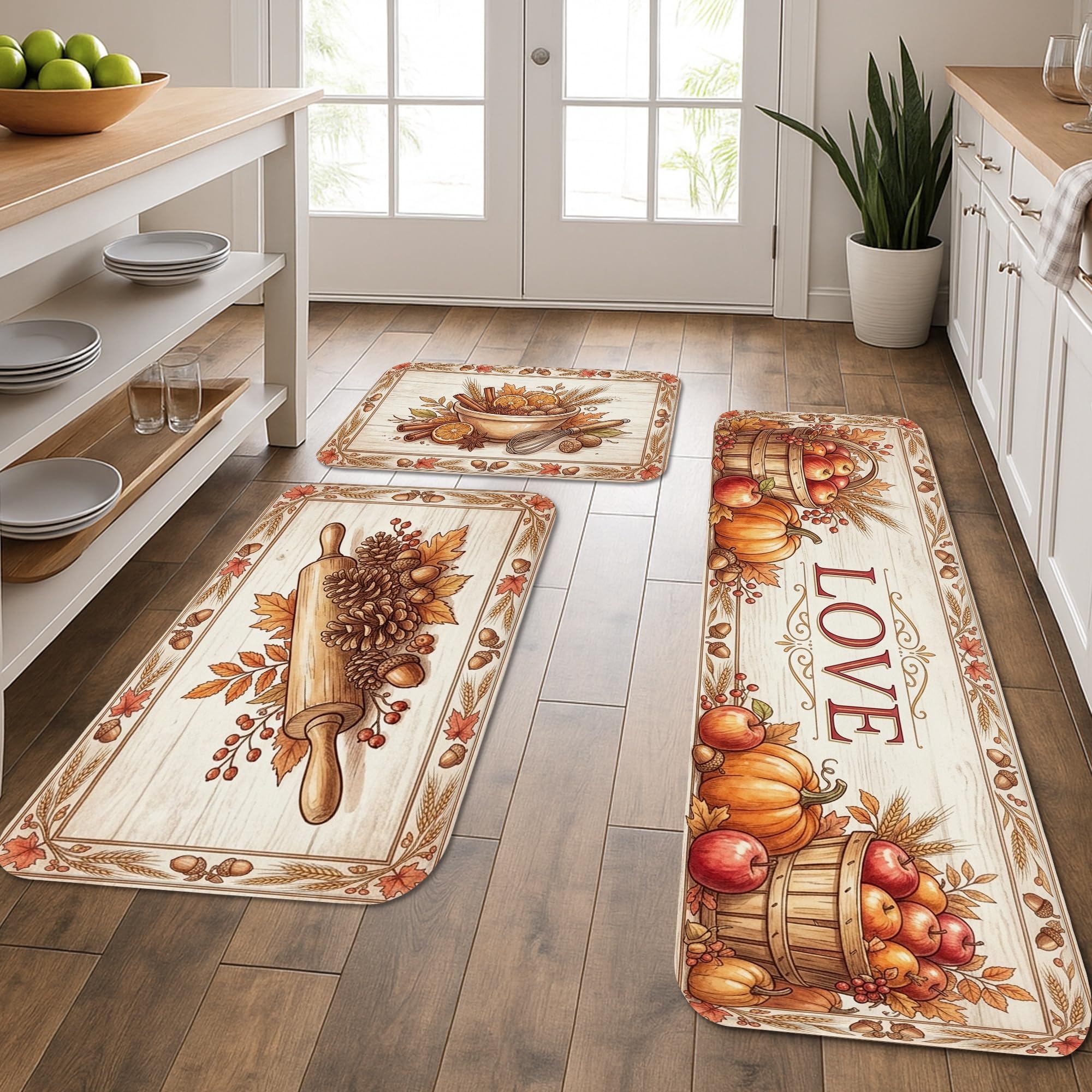 Tapis de cuisine motif citrouilles pour l'entrée et la buanderie lot de 3