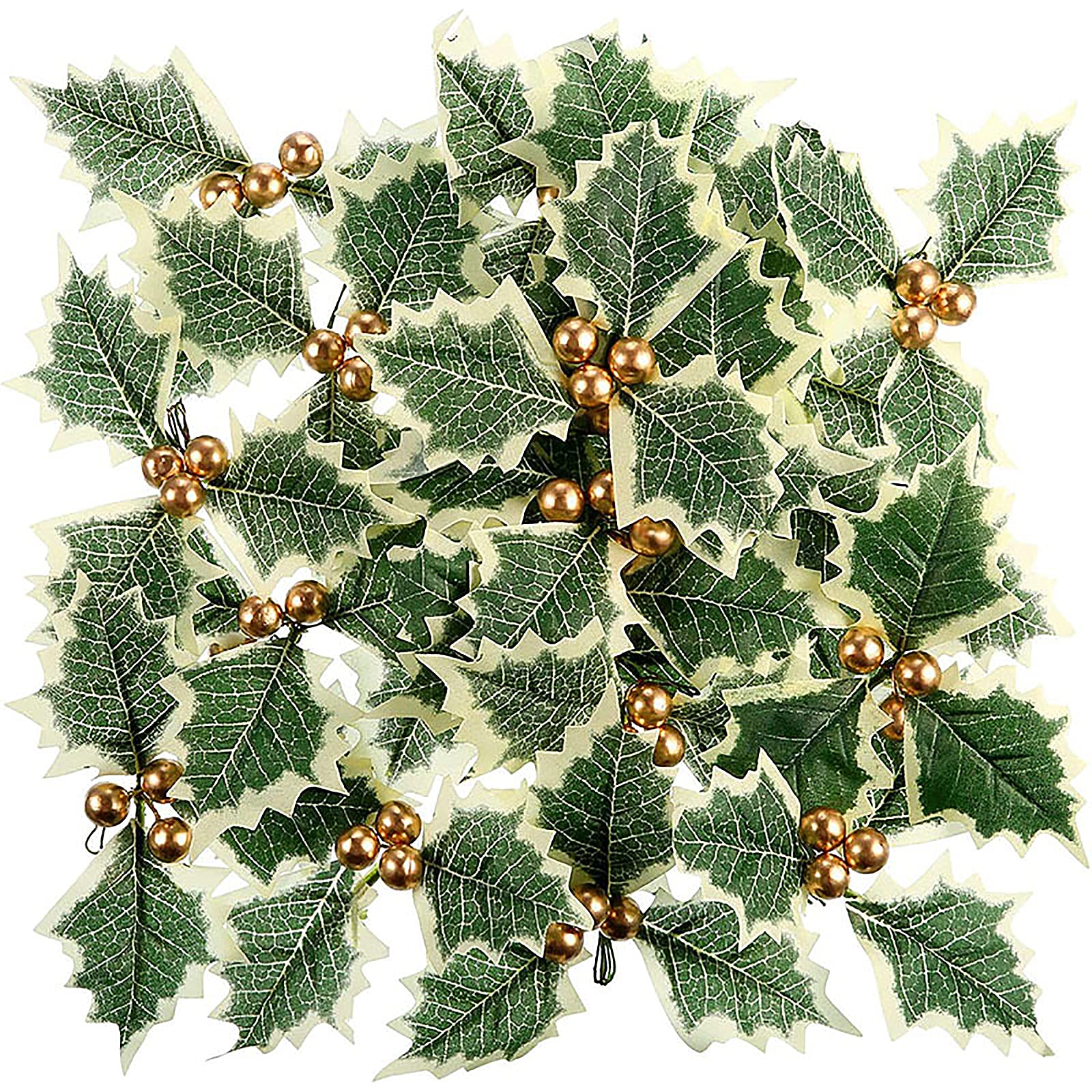 HYKITDAY 10 PCS Christmas Holly Leaves and Berries, Mini Triple Leaf Holly Berries Embellishments DIY Christmas Artificial Leaf for Christmas Wreath Arrangement Gift Tag