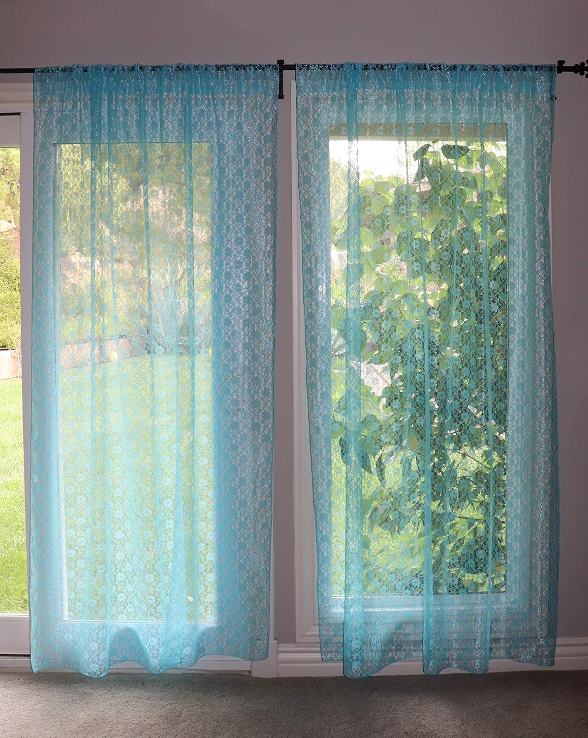 Zen Creative Designs Floral Lace Sheer Curtain Panel 58" Wide Window Treatment/Home Decor (Aqua, 36" Tall)