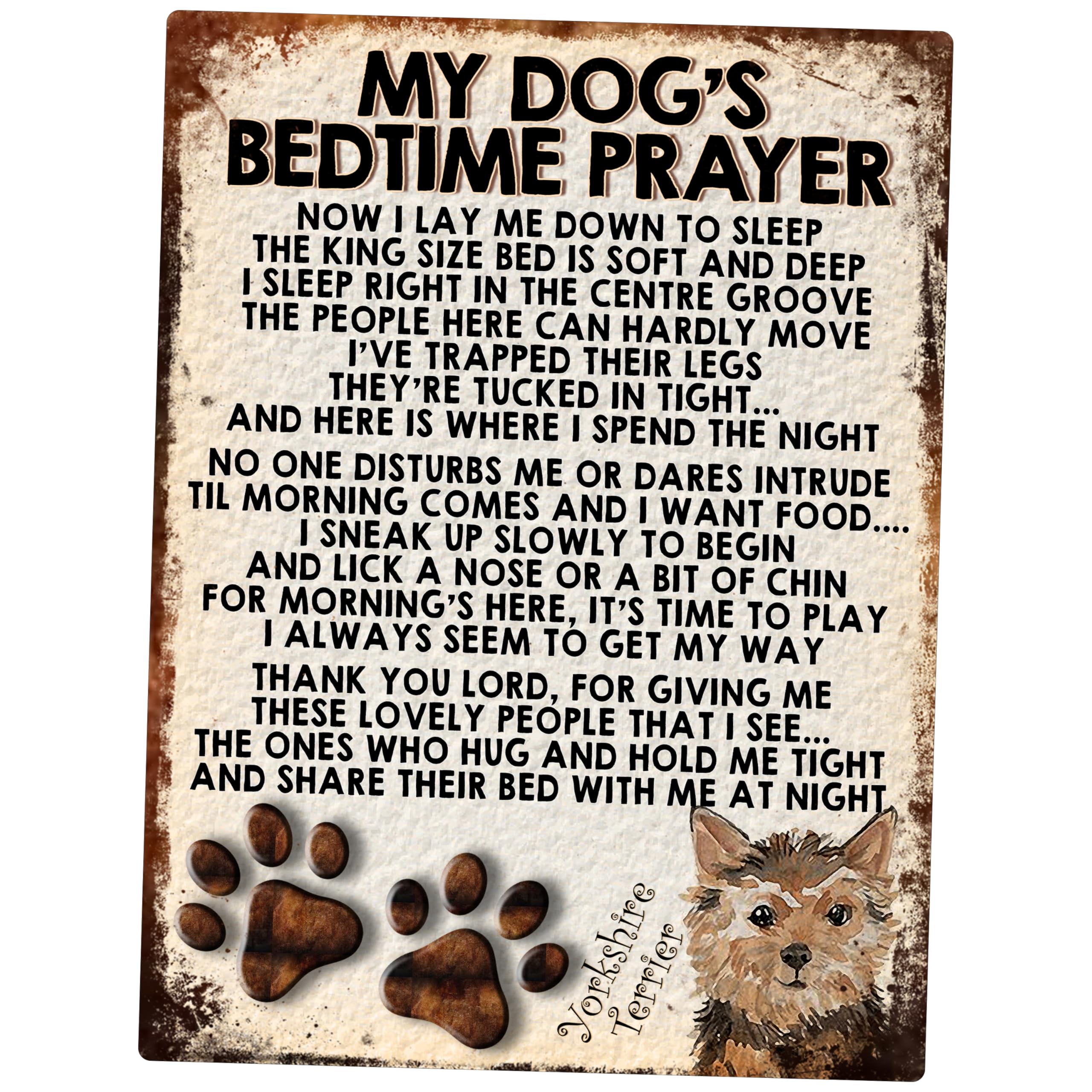 Shawprint Limited Yorkshire Terrier My Dog's Bedtime Prayer Retro Style Metal Tin Sign/Plaque (Yorkshire Terrier)