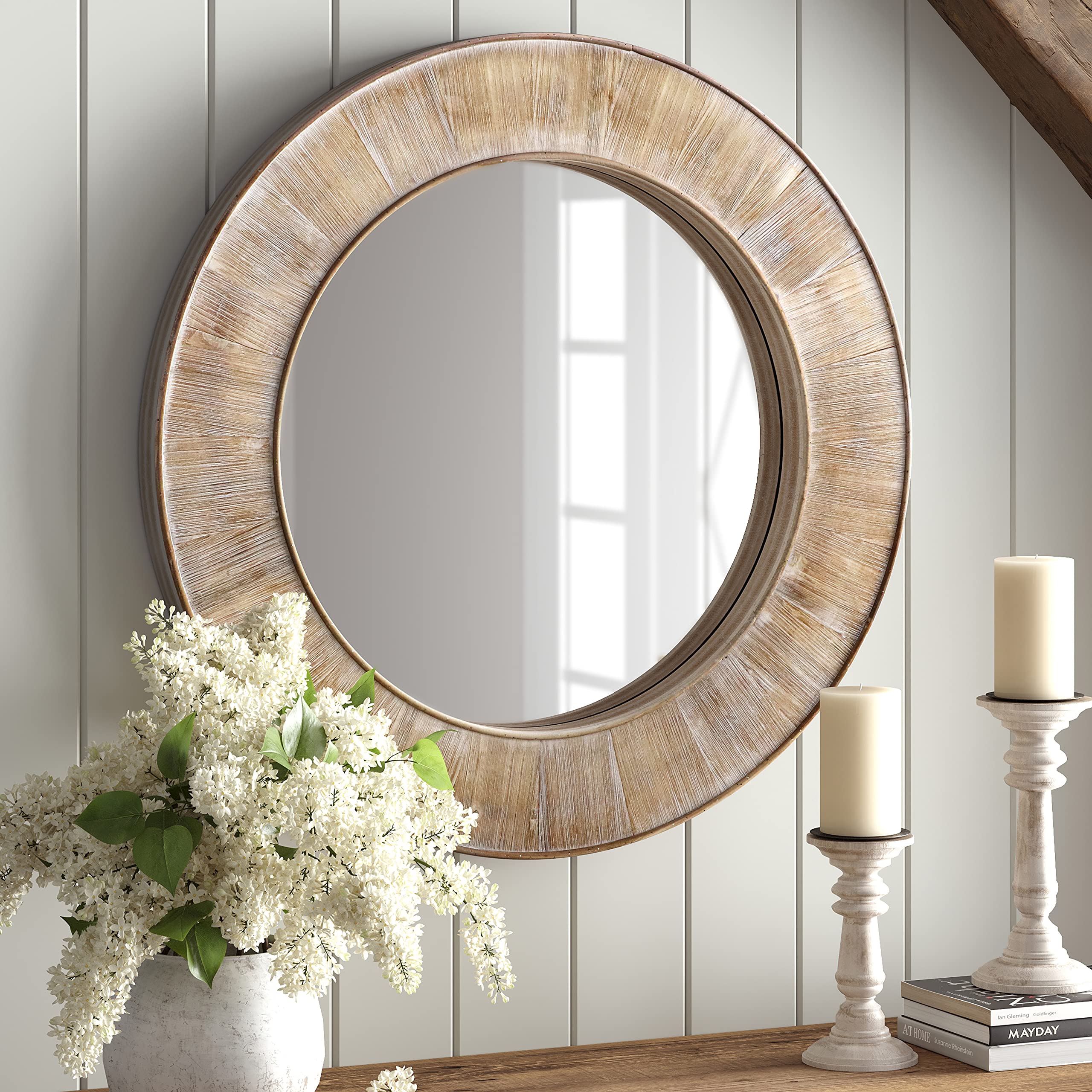 Barnyard Designs 31.5" Round Wall Mirrors Decorative Wood Farmhouse