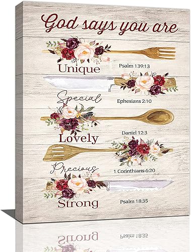 Arte de pared de cocina, cucharas de cocina, decoración de pared, diseño de Dios dice que eres inspirador, impresiones en lienzo para pintura