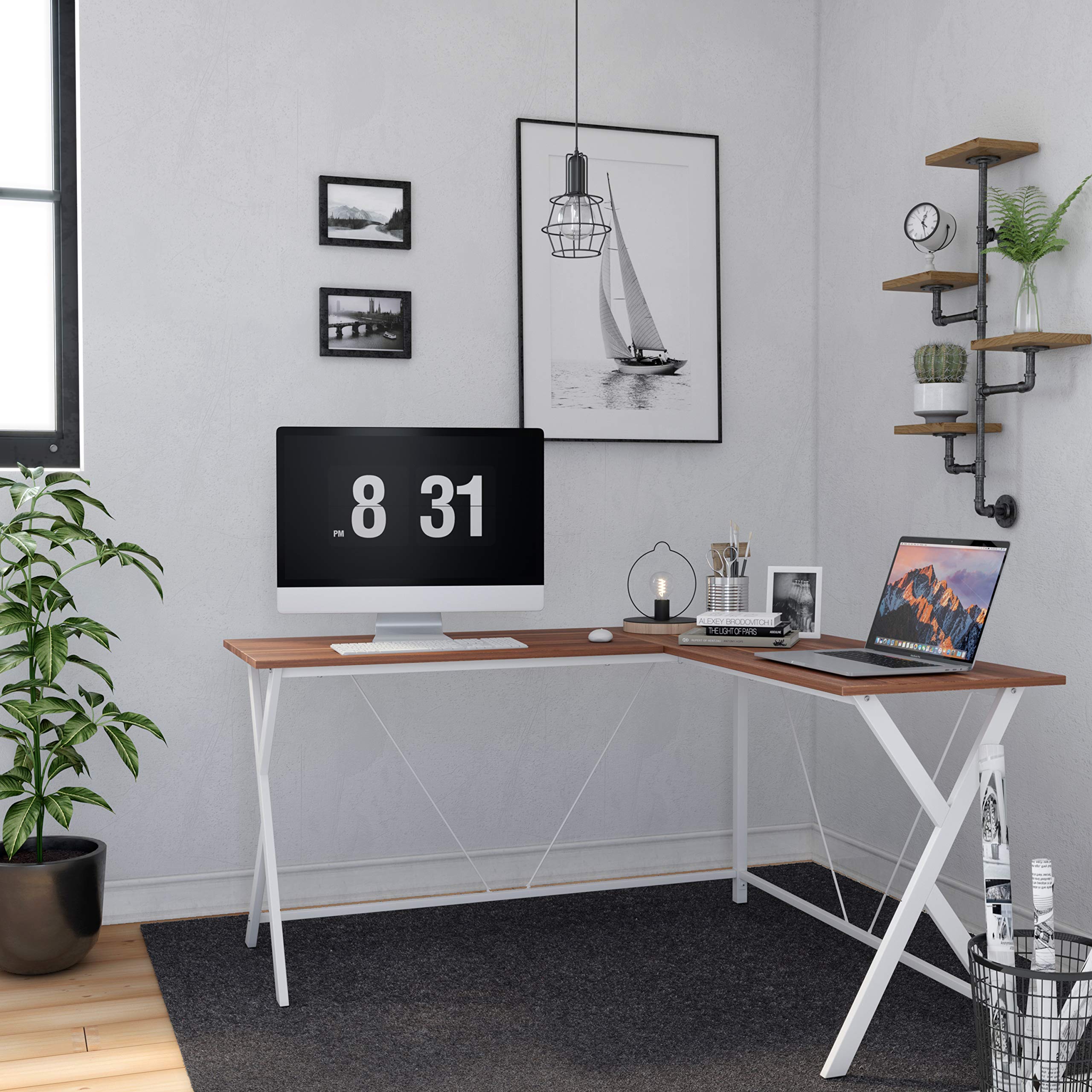 VASAGLE LShaped Computer Desk, Corner Office Writing Desk, Gaming Workstation, Sturdy Metal