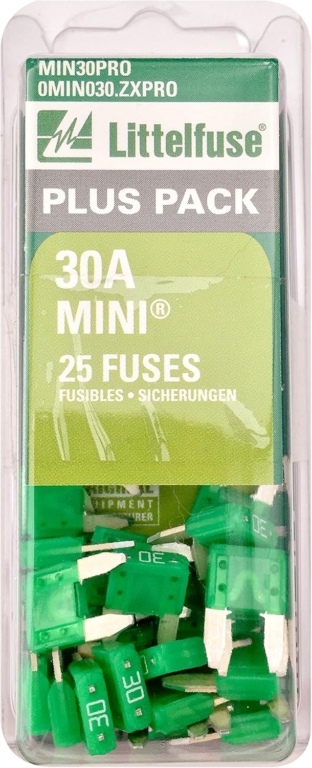 Littelfuse 0MIN030.ZXPRO Green PRO-TEK 30 Amp Mini Blade Fuse Professional Pack, 25 Piece