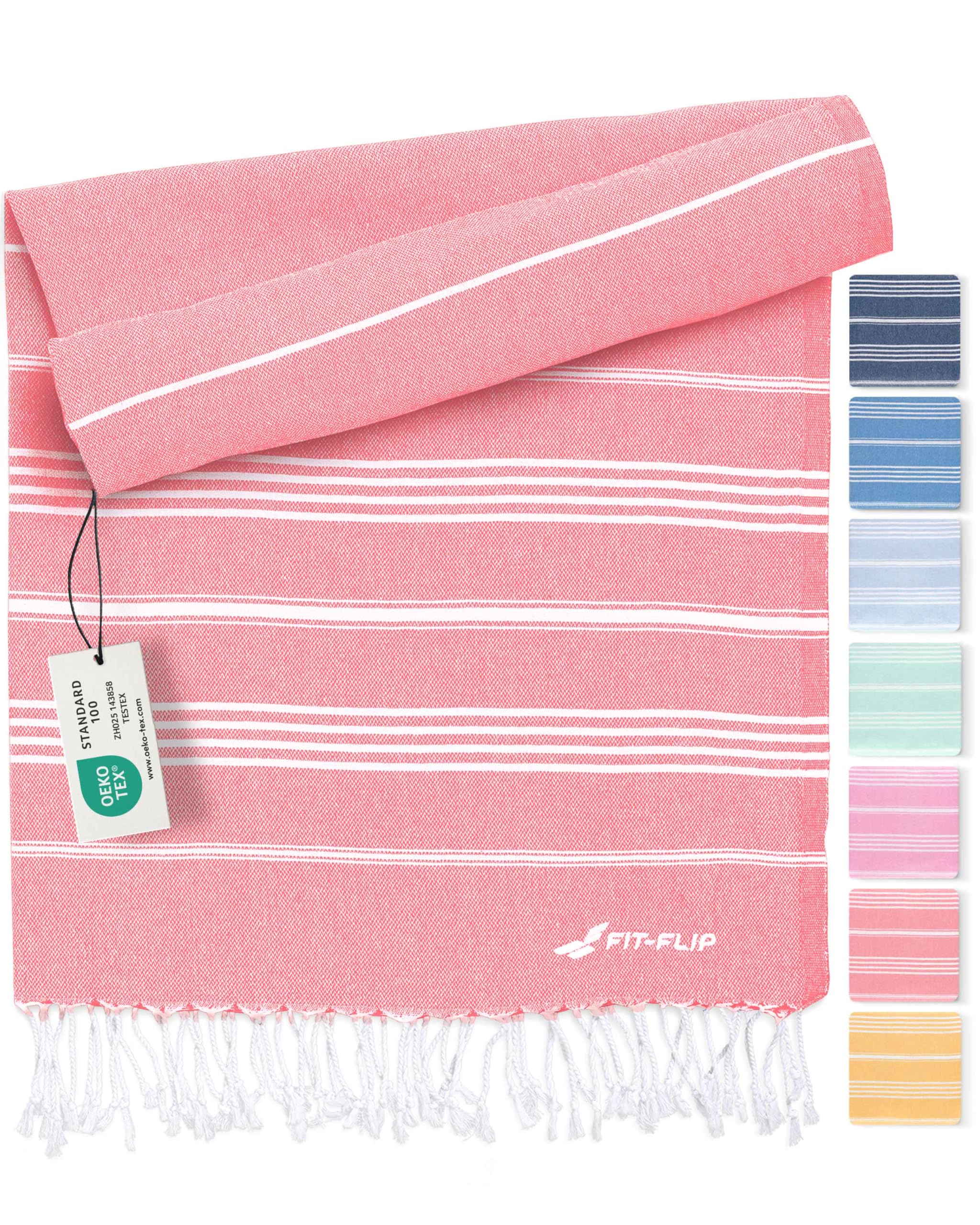 Fit-Flip 18 Coral - Sultan Hammam Beach Towel Xxl Made From 100% Cotton - Quick-Drying Turkish Hamam Towels - Large Fouta Or Pestemal Ideal As A Thin Sauna Blanket - Coral – 100X200cm Sultan
