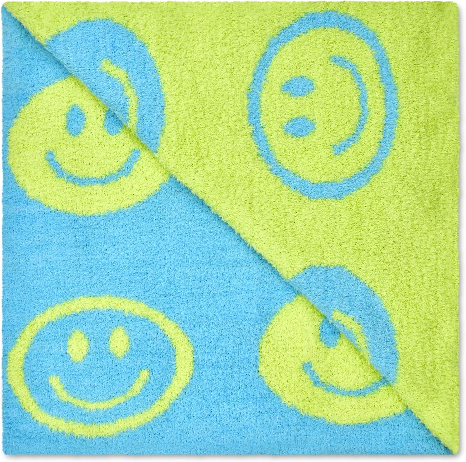 iscream Silky Soft Cozy Knit 56" x 60" Reversible Throw Blanket - Smiley Face, Lime & Turquoise