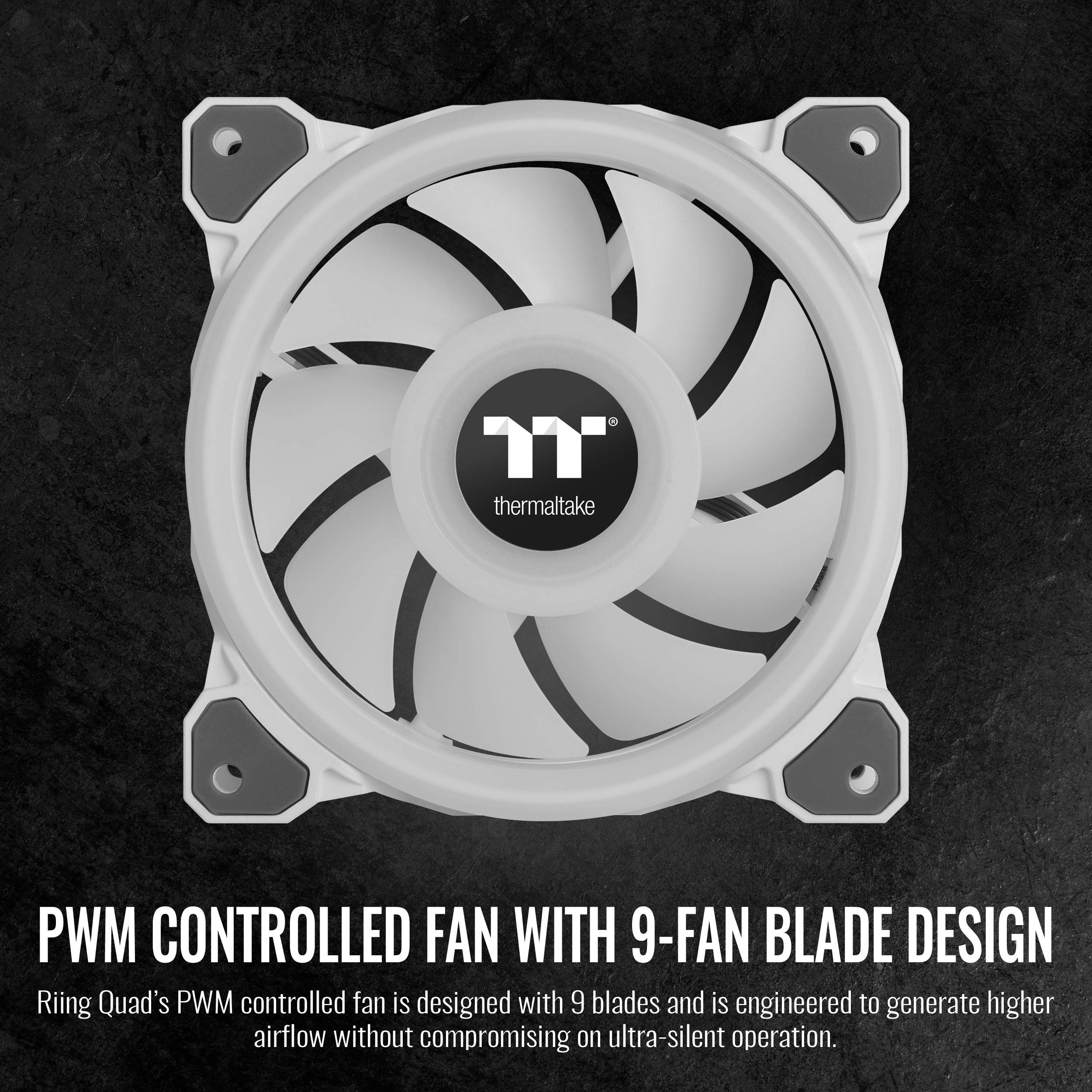 Thermaltake Riing CL-F100-PL12SW-C Quad 120 mm 16,8 millions de couleurs RVB (Alexa, Razer Chroma) Logiciel 4 anneaux lumineux 54 LED 9 pales Roulement hydraulique Blanc Boîtier/Ventilateur de