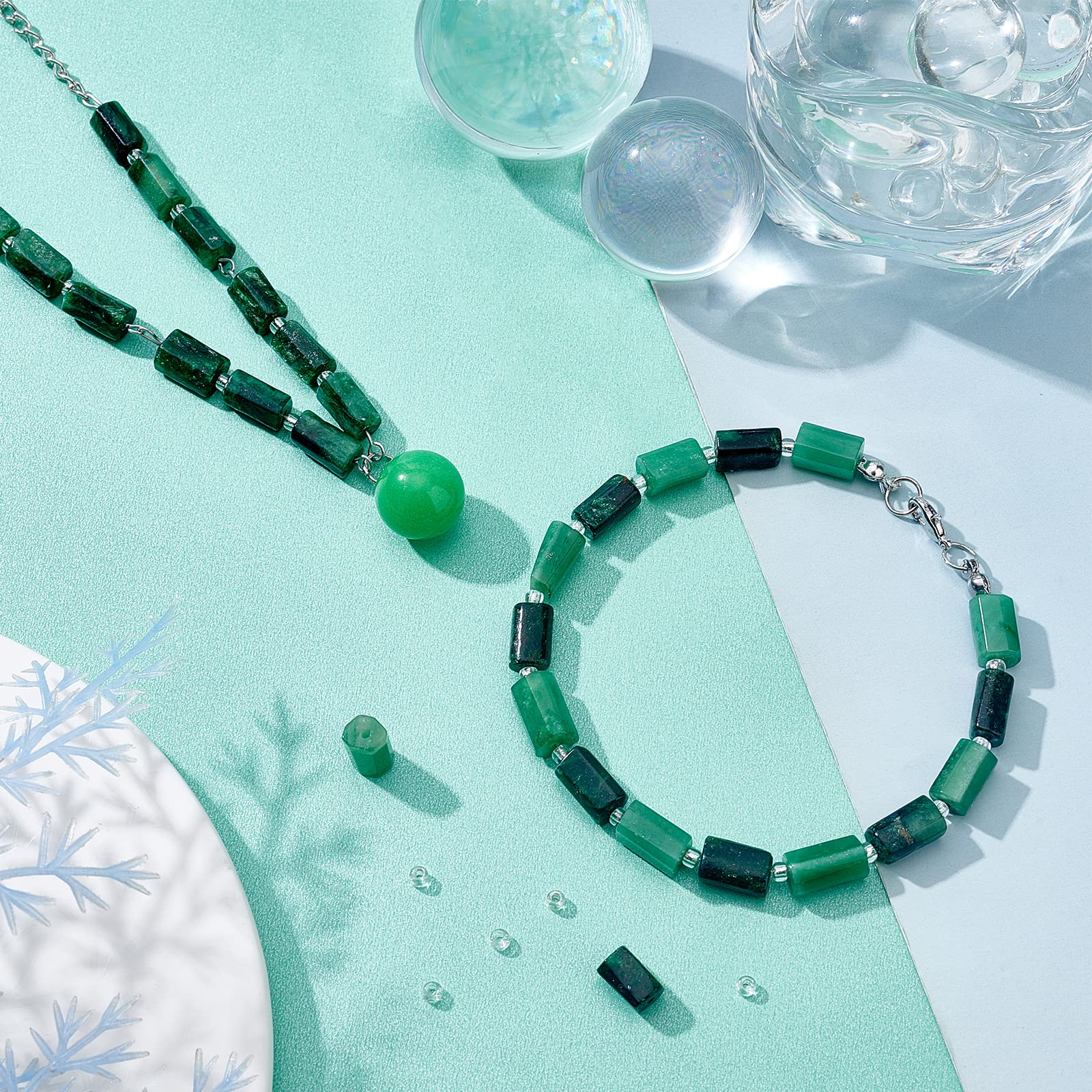 SUPERFINDINGS 2 Strands Natural Emerald Beads: Faceted Column Shape, Green, Medium, Cylindrical, 15-17pcs/strand, 54pcs - Image 2