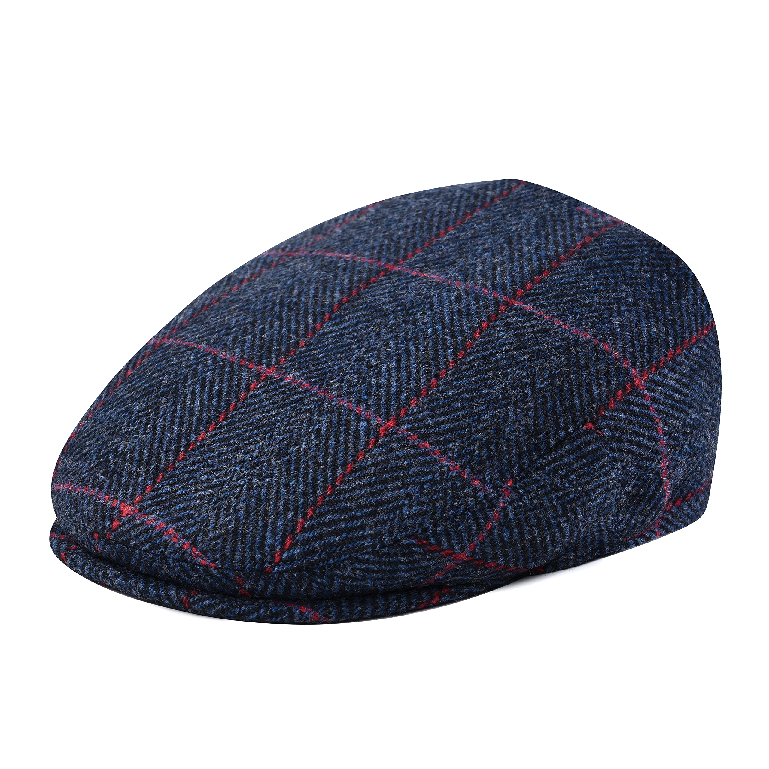 Feinion Men's Plaid Navy Wool Tweed Newsboy Ivy Cap Gatsby Golf Flat Hat, 7.25