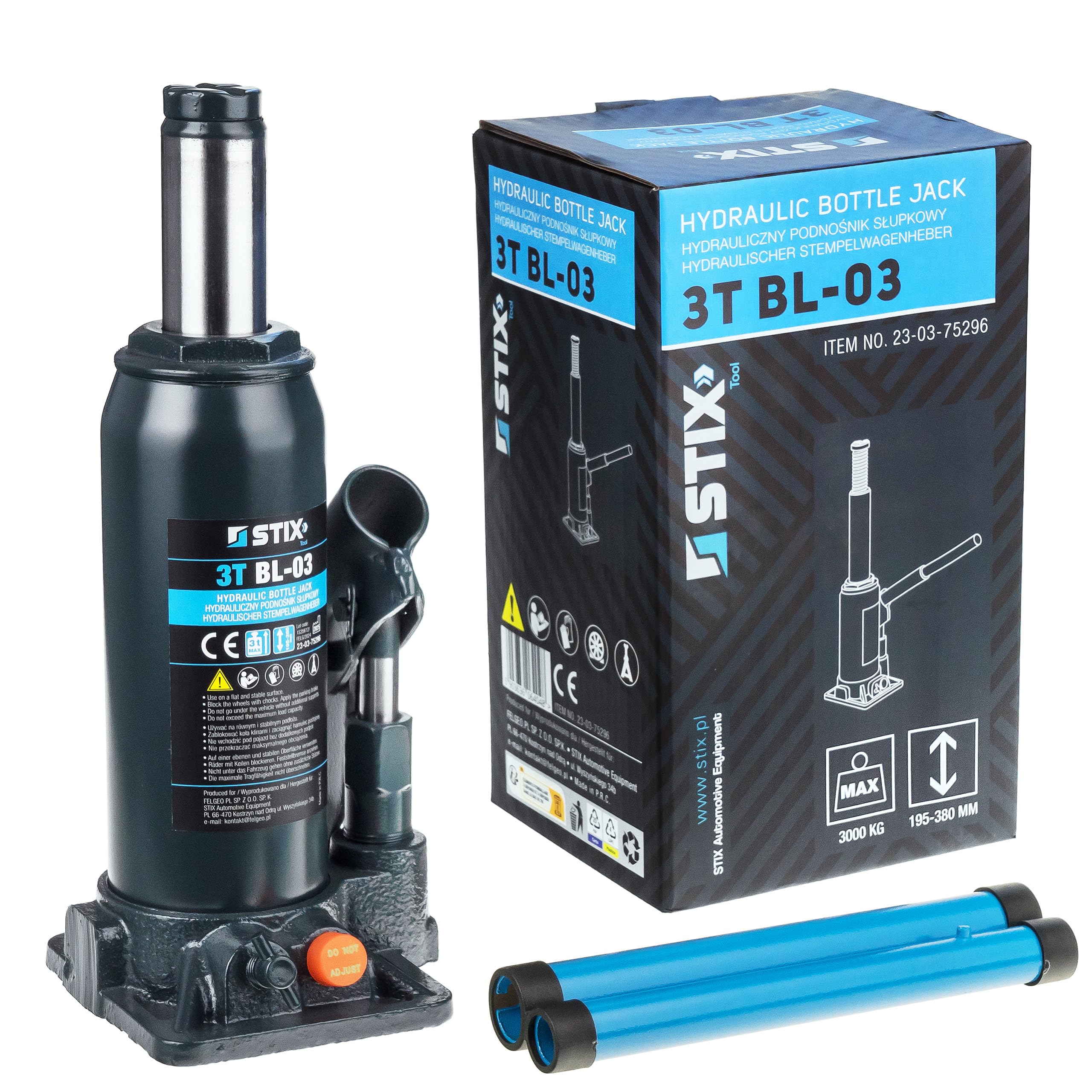STIX Gato hidráulico de botella hidráulico BL-03 con capacidad de carga de 3 toneladas, altura de elevación de 195-390 mm, gato compacto