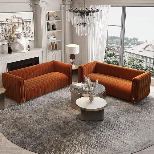 Miniatura 8 de STORFENBOR Sofá de terciopelo negro de 81 pulgadas, moderno sofá de mediados de siglo para 3 personas, sofás de terciopelo copetudo Chesterfield