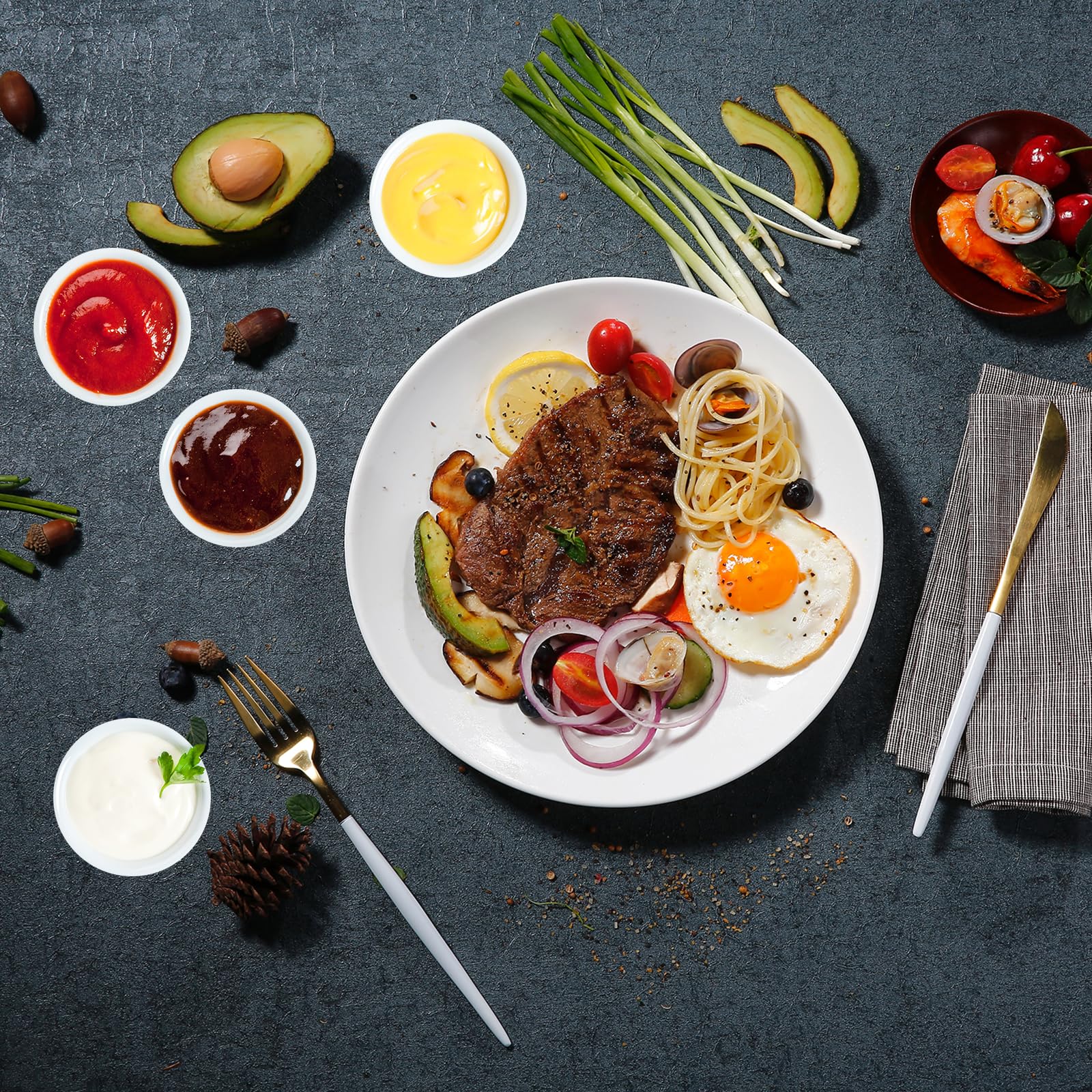 36 Bols à Sauce Carrés + 20 Cuillères à Glace - Plastique Alimentaire, Blanc, 7,2x1,9 Cm, Pour Apéro, Restaurant