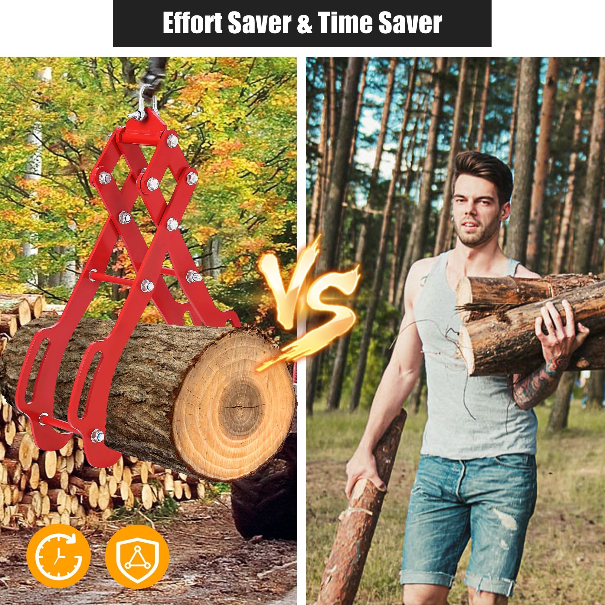 91,4 cm Holzgreifer, Holzhebezange, Hebezange aus schwerem Stahl, massiver Stahl, Drehgelenk, Stahlzange, Holzheber, Holzscheitzange, Holzscheitzange, Holzschachtgreifer (4 Klauen)