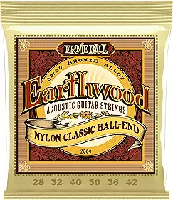 Ernie Ball Folk Nylon Clear & Gold Ball-End 80/20 Bronze Acoustic Guitar Strings, 28-42 Gauge (P02069)
