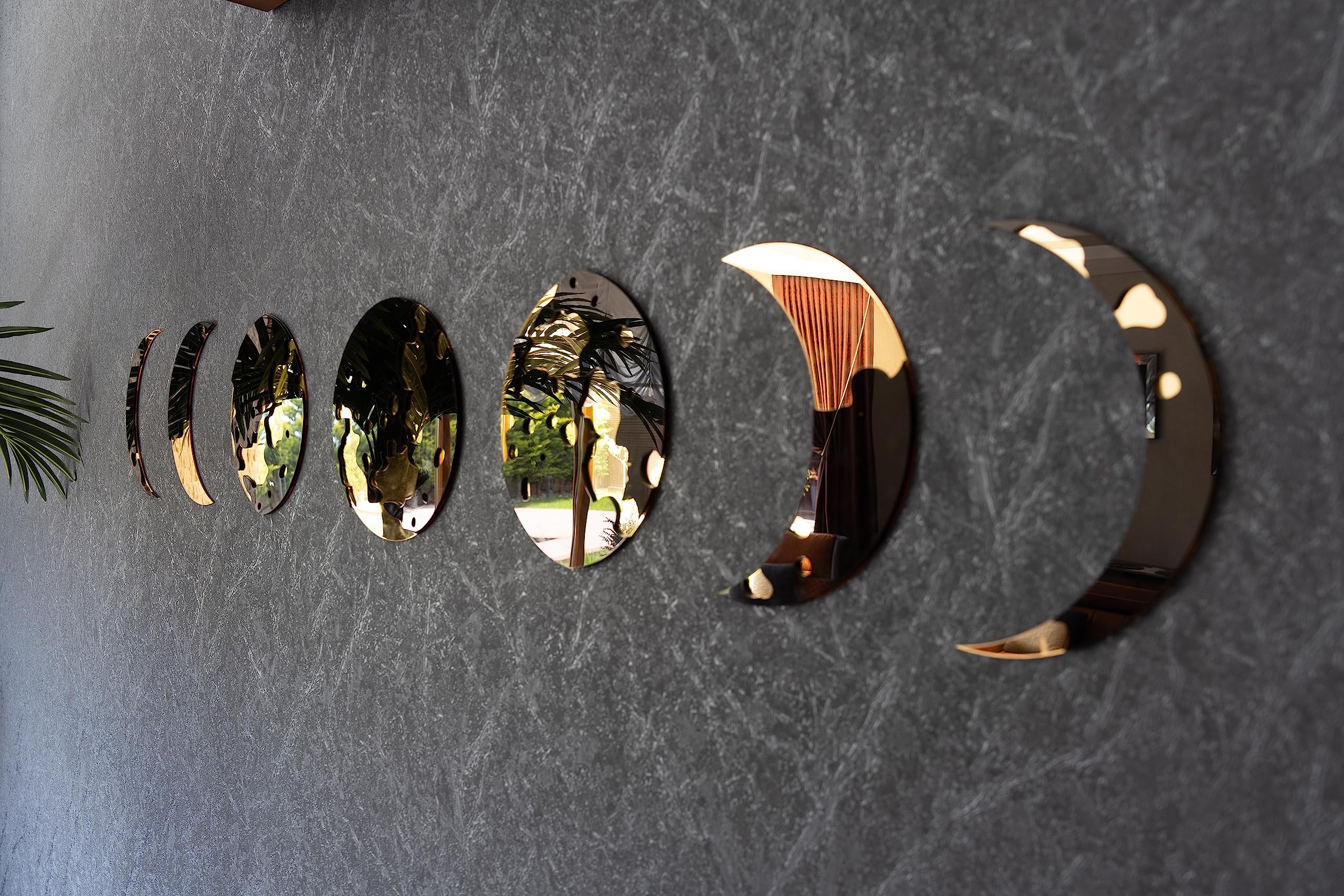 Moon Phase Wall Decor | Moon Phase Mirror, Mirrors for Wall Decor Living Room, Moon Decor, Premium Quality, 7 Pcs, 2 Layers, Boho Wall Decor for Living Room (Gold)