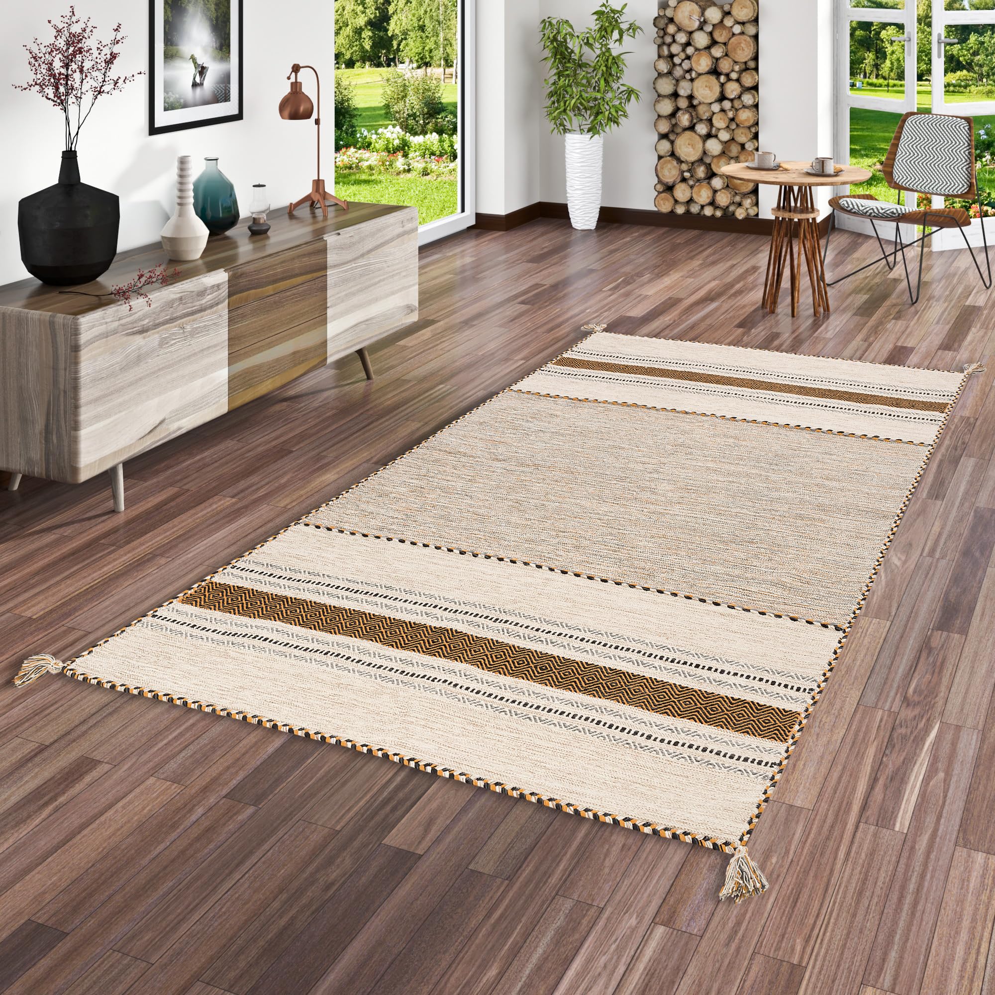 Pergamon Navarro - Tapis Kilim Naturel - Curry Beige - 6 Tailles Disponibles