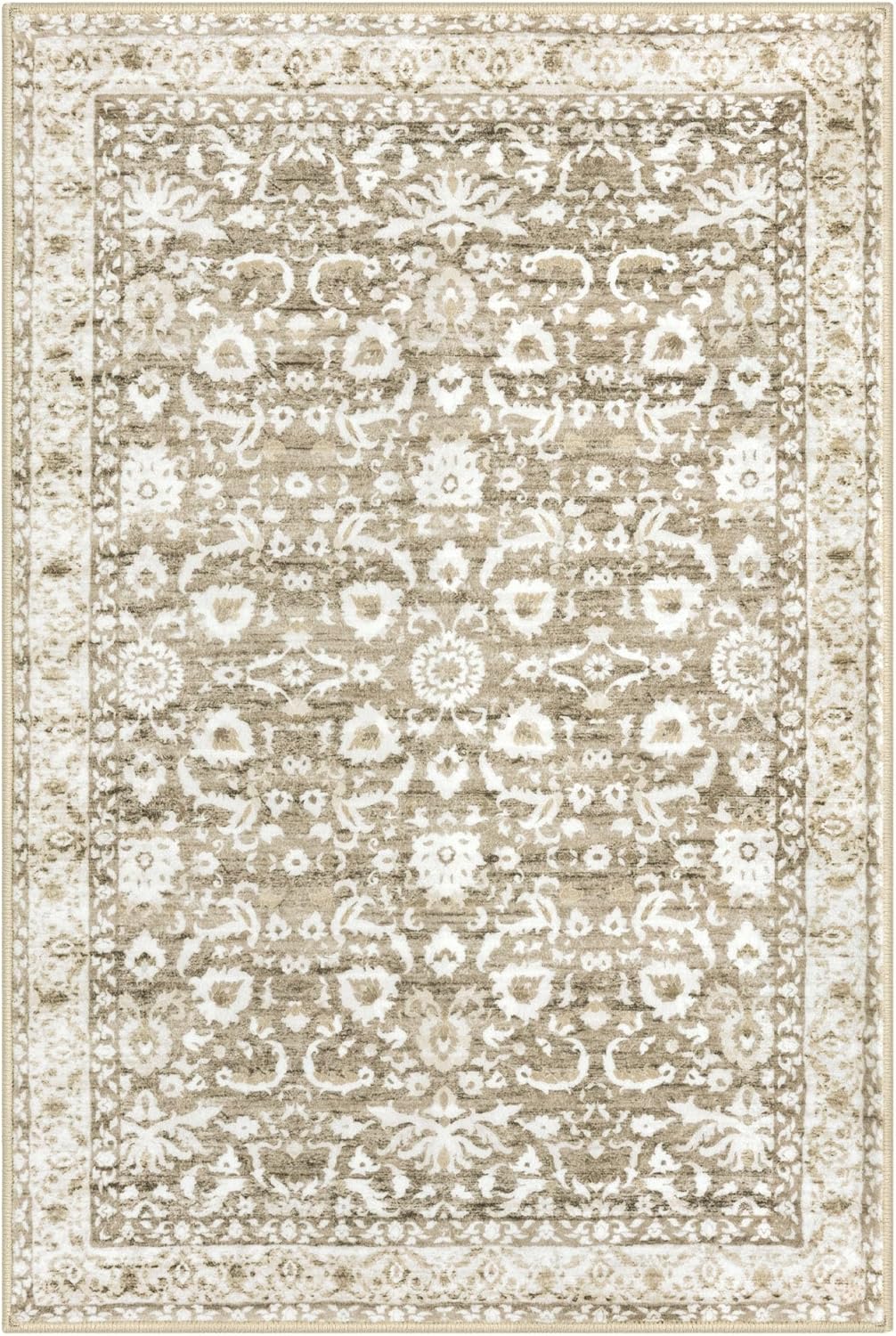 Vintage Entryway Rug 2x3 Washable, Beige Tan White Kitchen Rug, Super Soft Thin 100% Polyester Small Area Rug, Non-Slip Accent Mat for Foyer, Bedroom, Office - Image 9
