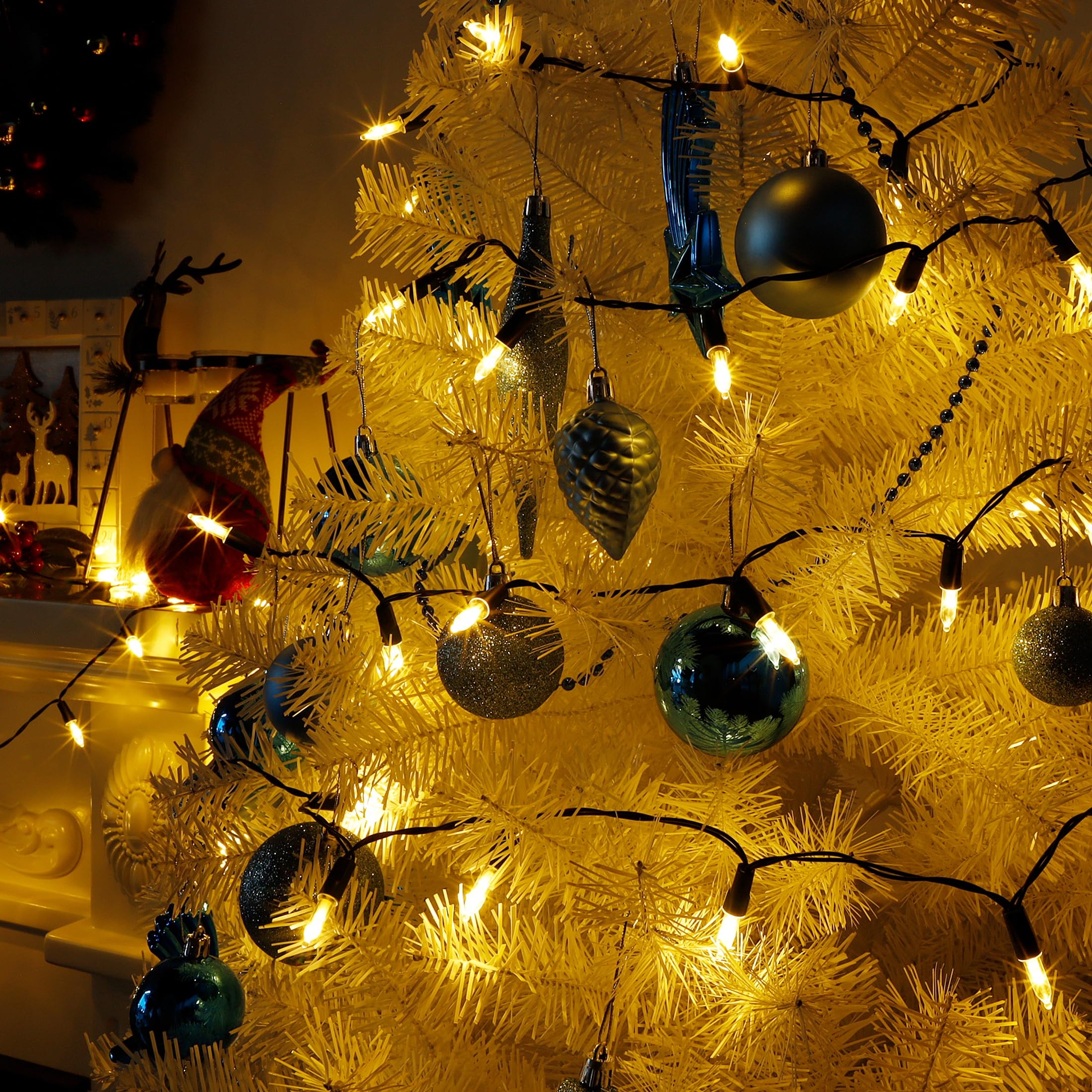 Joliyoou 4 paquetes de 50 luces LED de Navidad de color blanco cálido, 16 pies, funciona con pilas, mini cadena de luces de Navidad con 8 modos de iluminación, luces LED de Navidad para interiores y