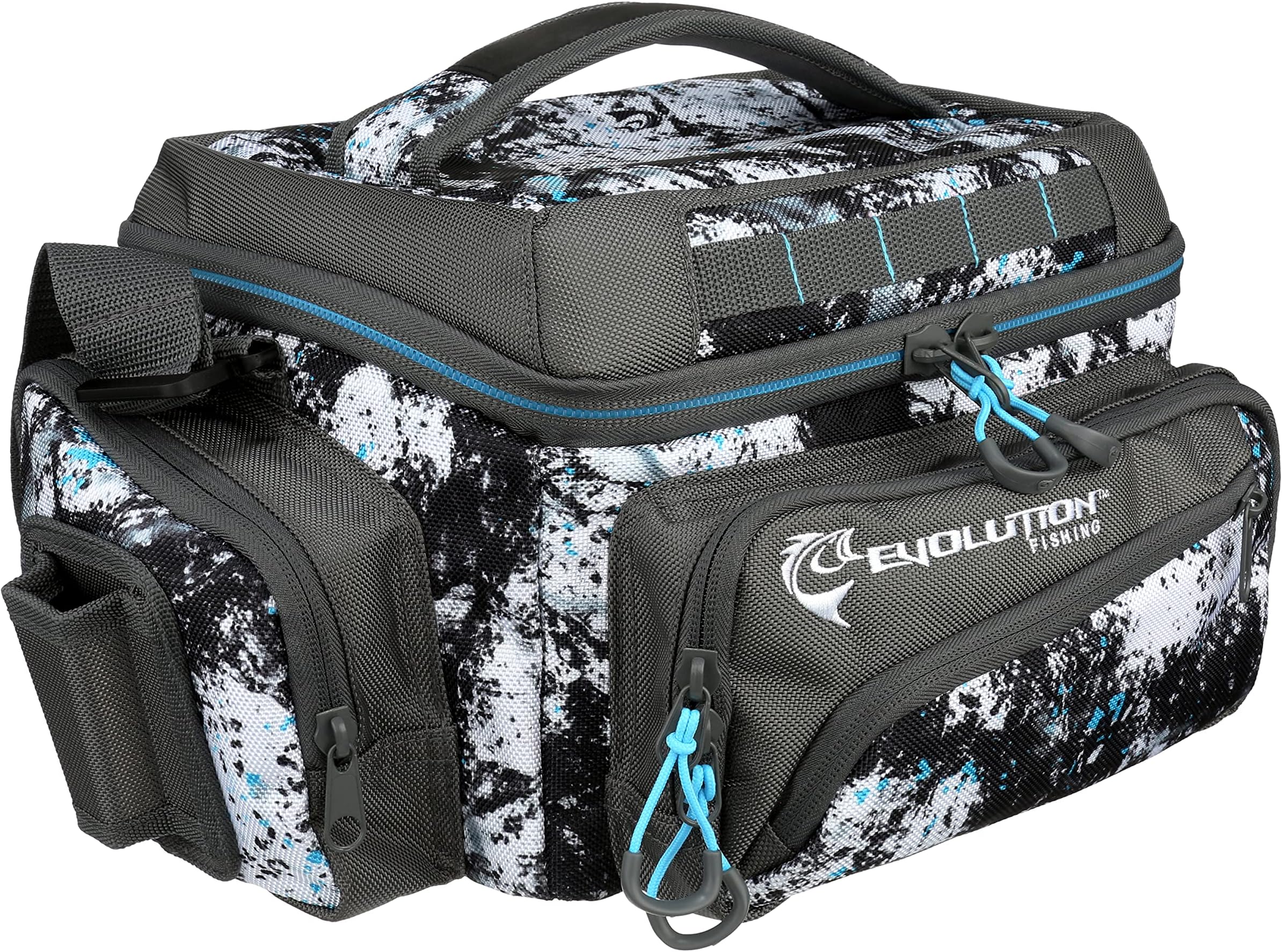 Evolution Fishing Largemouth 3600 Tackle Bag - 15.5 in, Water Camouflage, Outdoor Carry Bag w/ 3 Fishing Trays, Plier Holster, Tackle Box Storage…