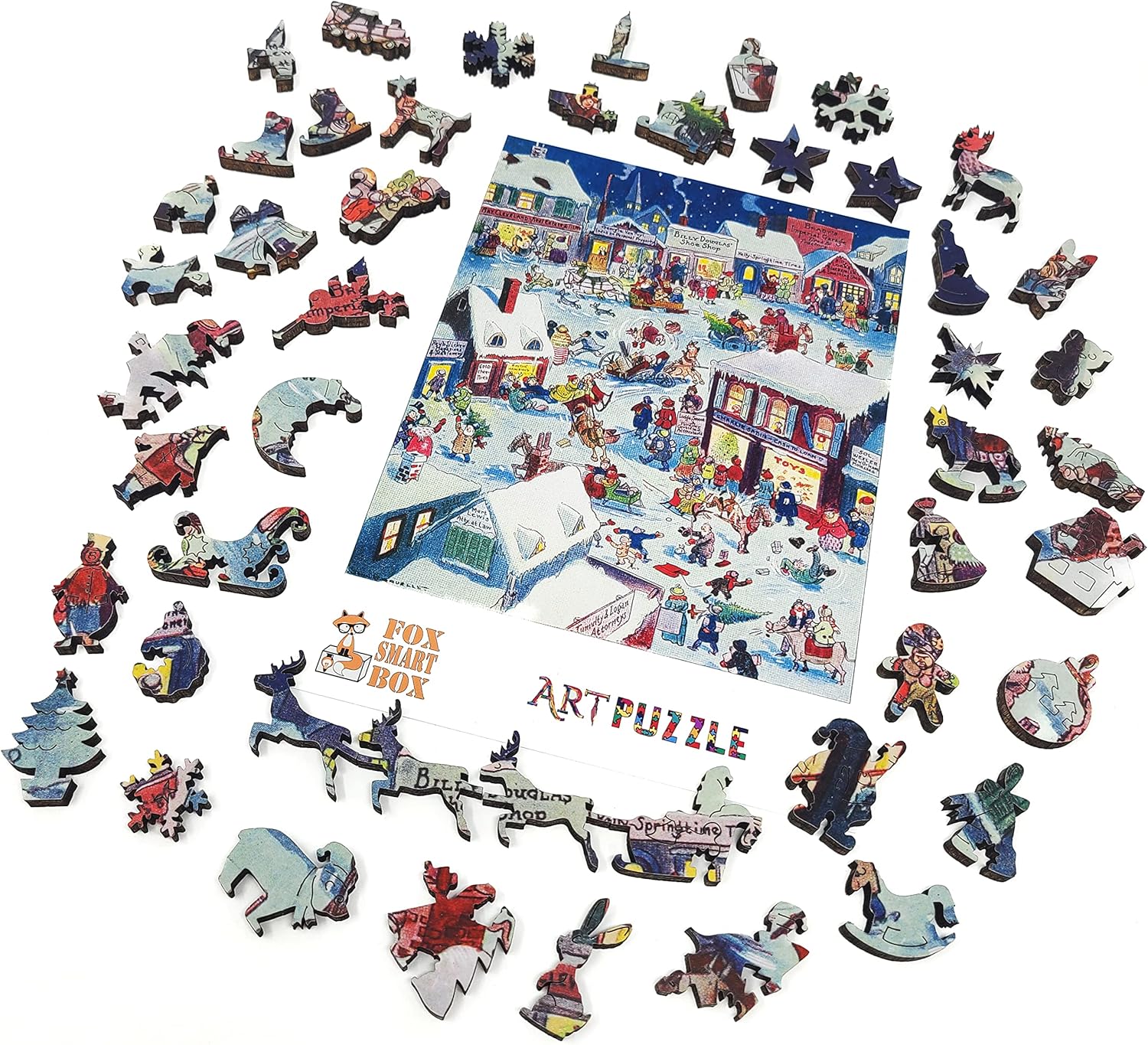 Large Format Wooden Puzzle for Seniors and Adults with Uniquely Shaped Pieces - Made in The USA by FoxSmartBox - 230 Pieces - Christmas eve at Yapp's Crossing