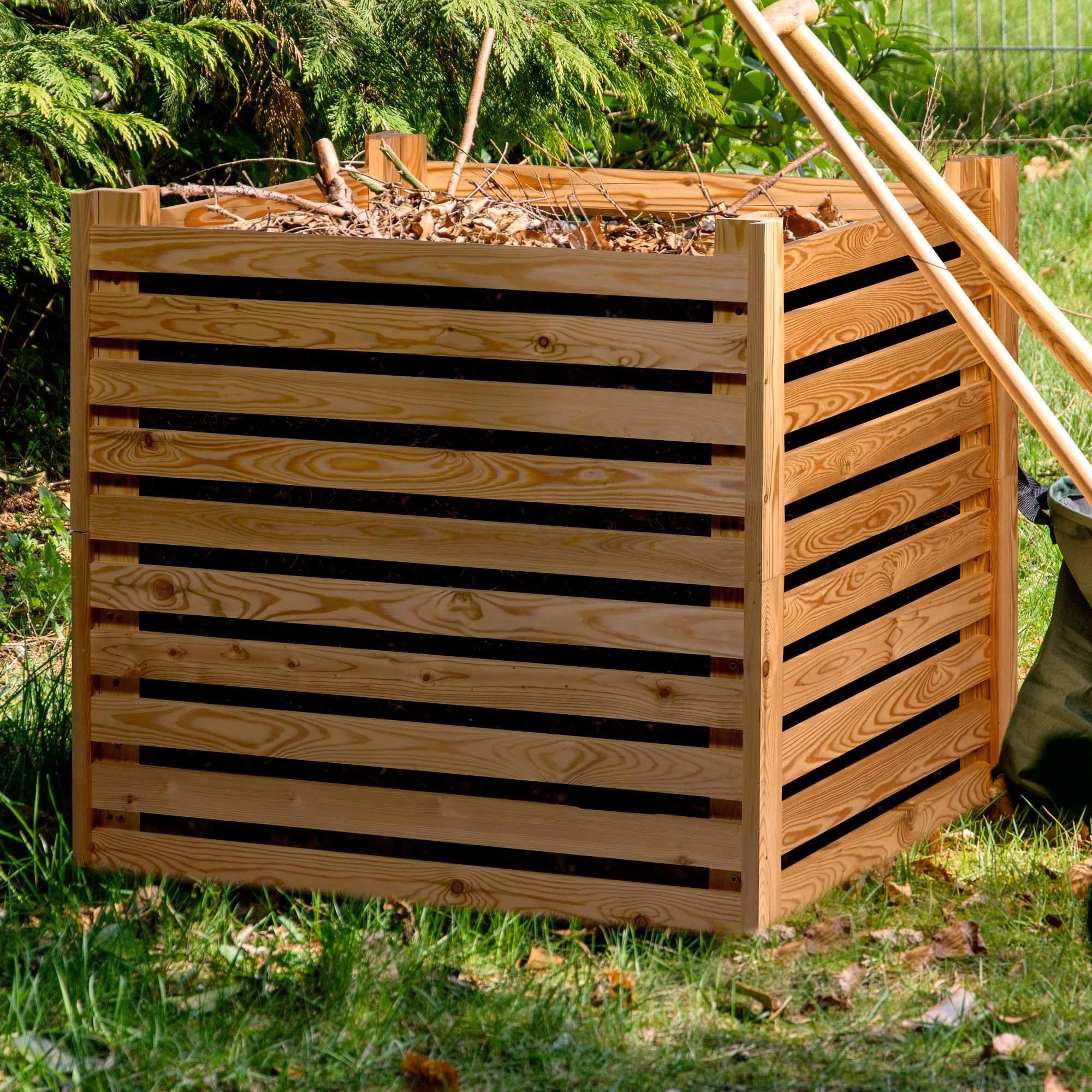 dobar® Green Label Composteur Pratique Semi | Bac à Compost en Bois de mélèze | Composteur de Jardin d'une capacité de 350 litres | 76 x 76 x 73 cm | Naturel