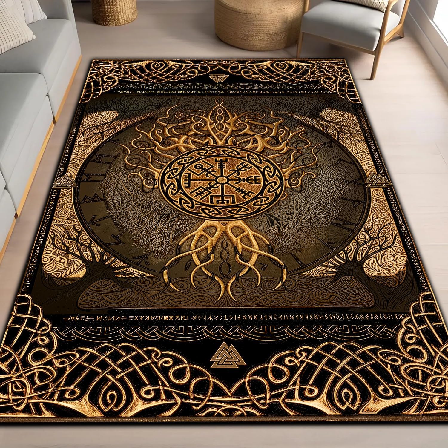 Viking Tree of Life Norse Decor Area Rug, Magic Symbol Norse Culture Non-Slip Floor Mat, Indoor/Outdoor Carpet Home Decor - Full Sizes 09