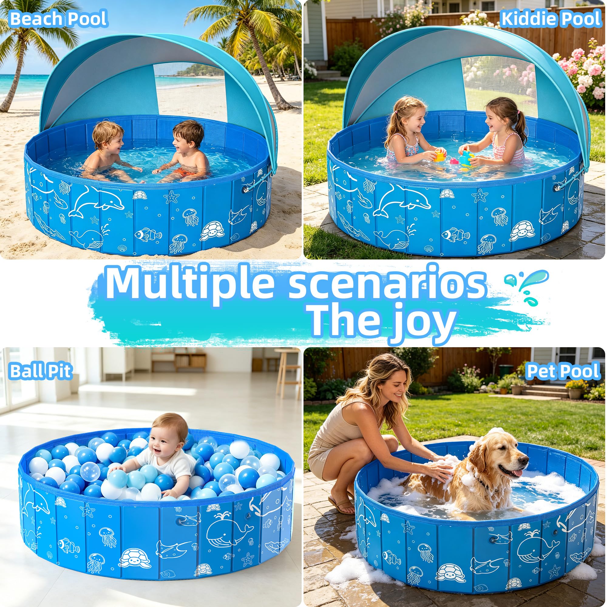 Kiddie Pool mit Baldachin, 121,9 cm faltbarer Kinder-Babypool für