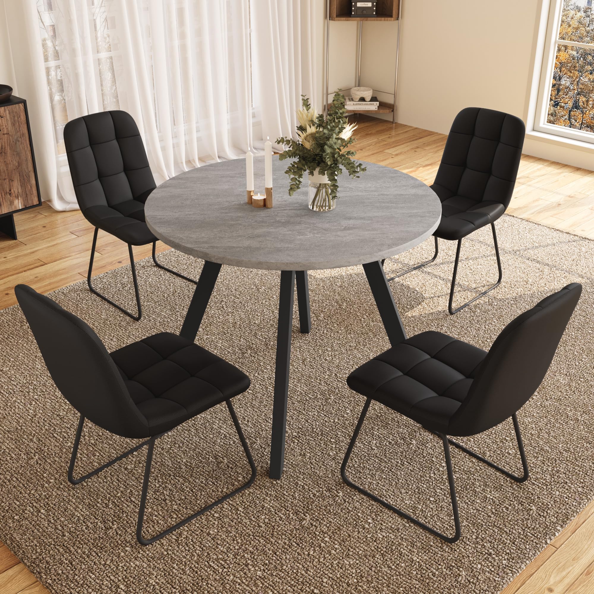 Zerifevni 34.6'' Dining Table and Chairs for 4, Mid Century Modern Round Table Set, Space Saving for Apartment Kitchen Dining Room (Grey Table+4