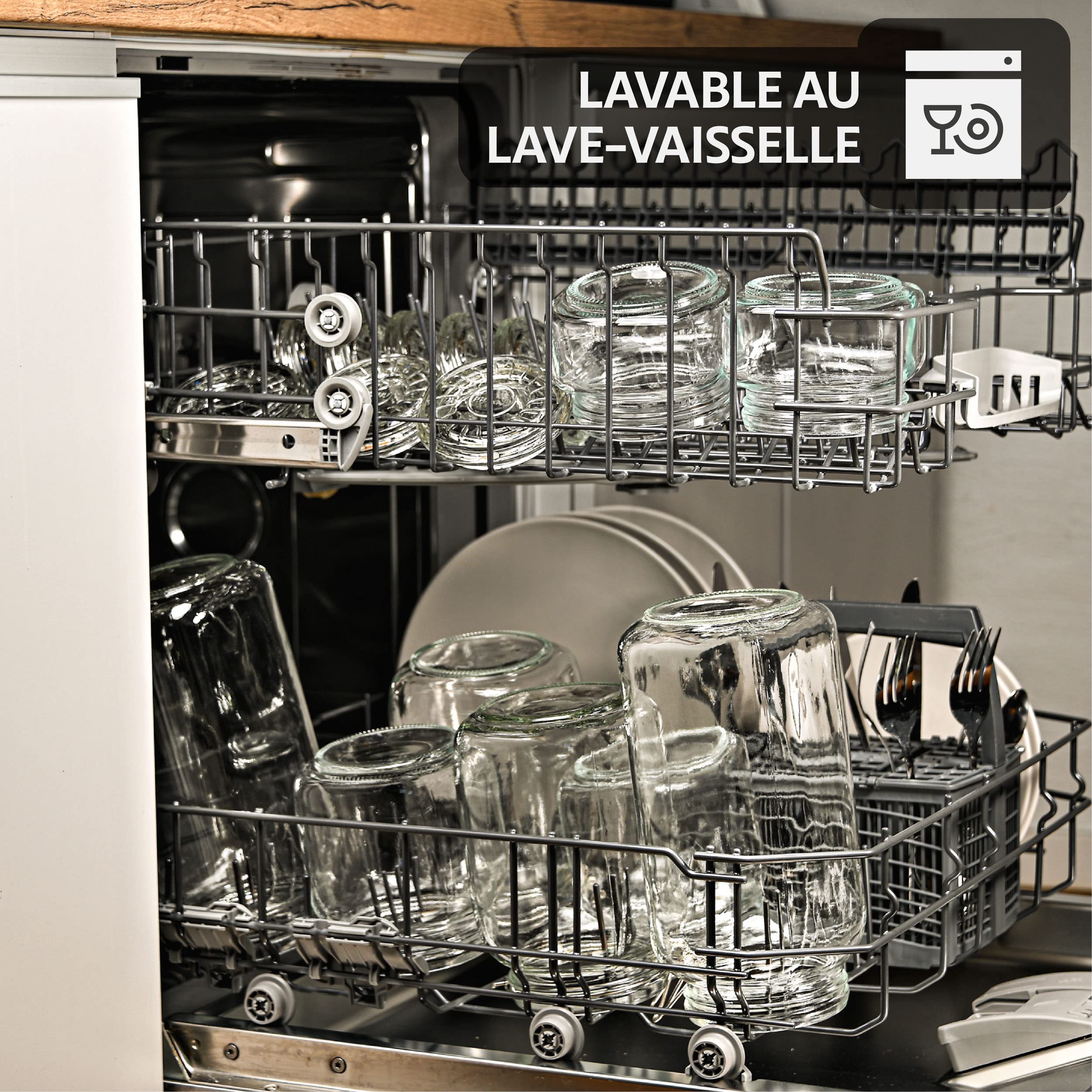 Praknu 3 Bocaux en Verre Hermétiques Grands de 2l - Avec Étiquettes, Marqueur et Joints de Rechange - Gain de Place grâce à leur Forme Angulaire