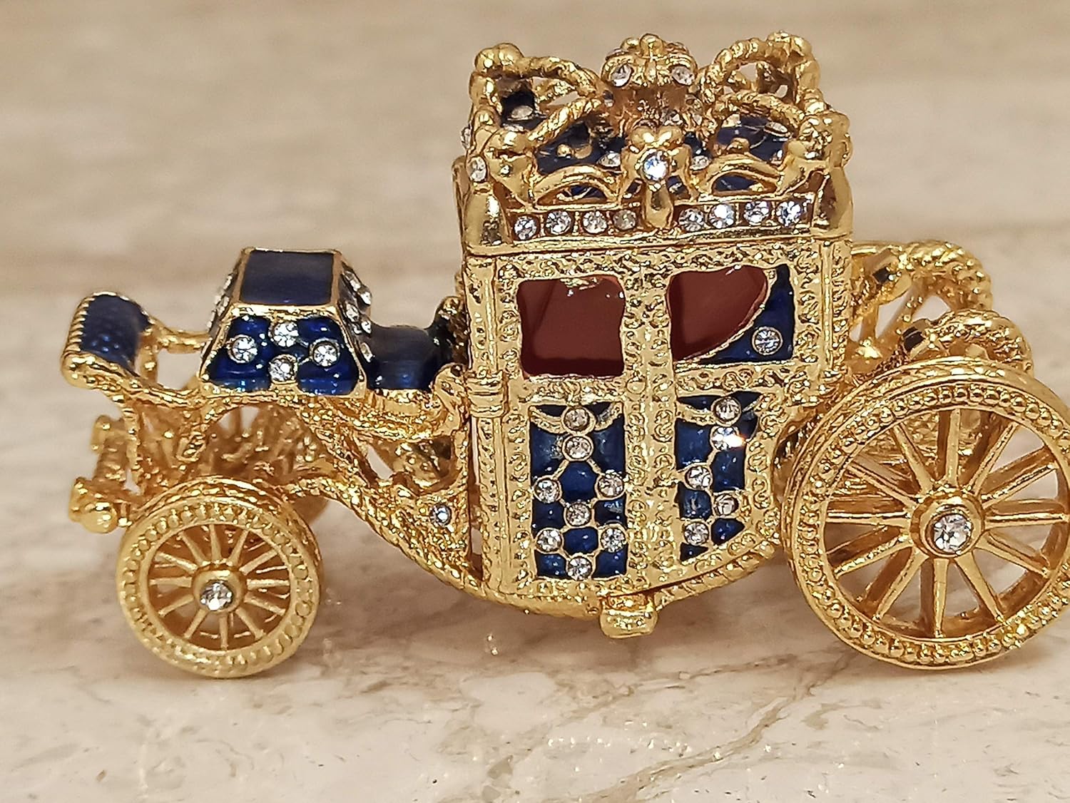 Russian FABERGE Ornament set EMPRESS Carriage Fabrege Egg Gifts for Women who have everything HANDMADE 10ct Crystal Diamonds 24k Gold decor Sapphire Bracelet Graduation Anniversary Birthday present