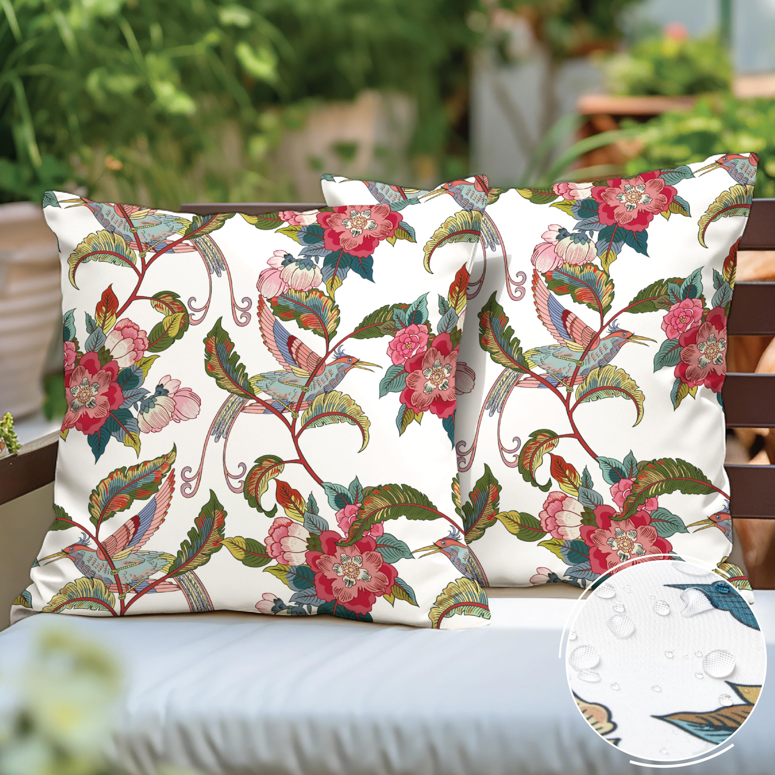 Encasa XO Christmas Polyester Cushion Covers | Digital Chintz Red Print | Water Repellent, Fade Resistant, Skin Friendly Fabric | Ideal for Outdoor and Indoor Use | 16"x16" (40x40 cm) | Set of 2-image-1