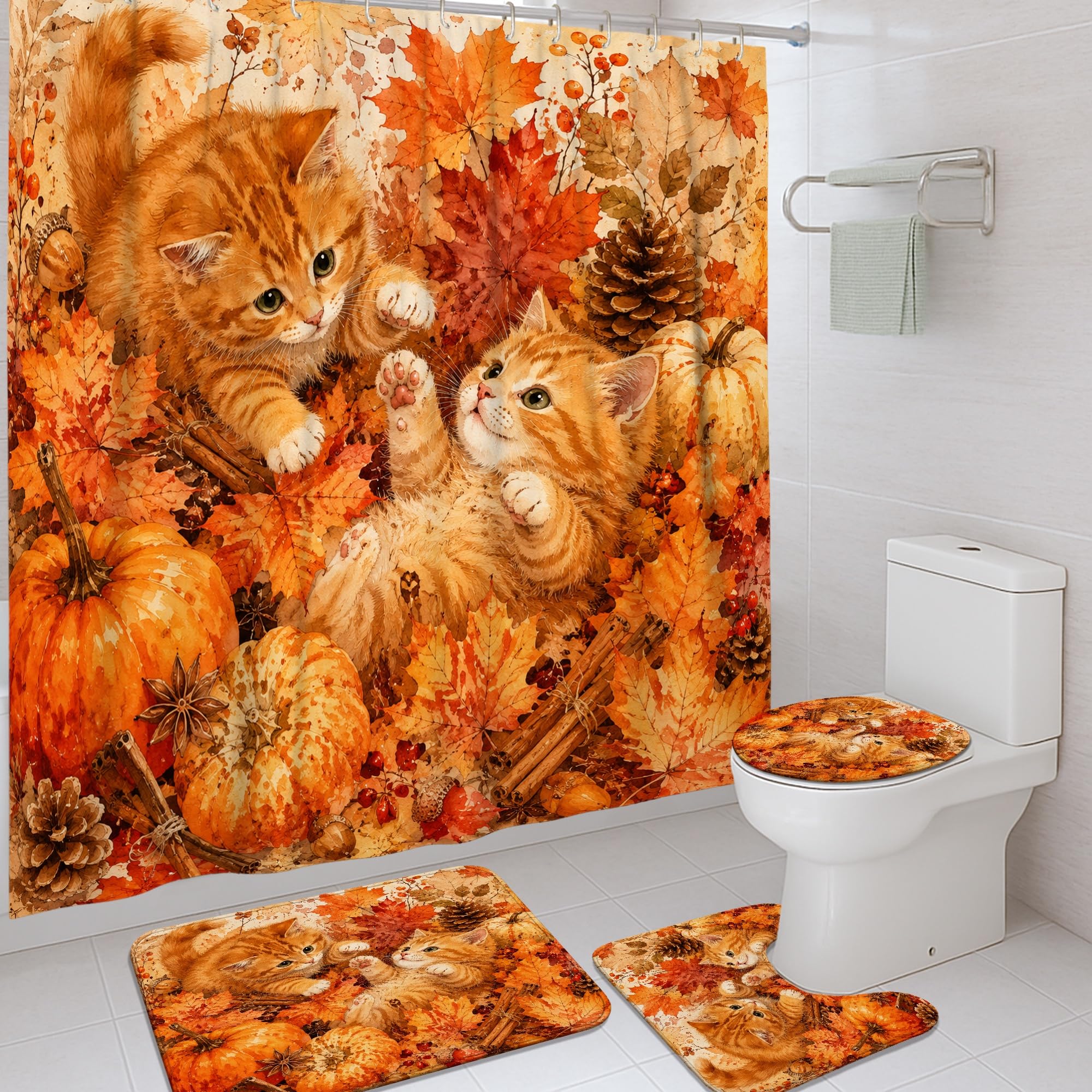 Rideau de douche anti éclaboussures lavable motif fantaisie orange