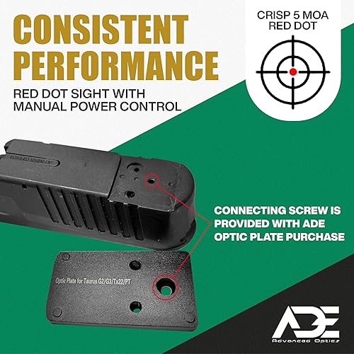 Miniatura 7 de Ade Advanced Optics Crusader RD3-009 - Mira refleja de punto rojo + placa de montaje óptica para Taurus PT111 G2, Millennium G2, G2C, G3 con mira