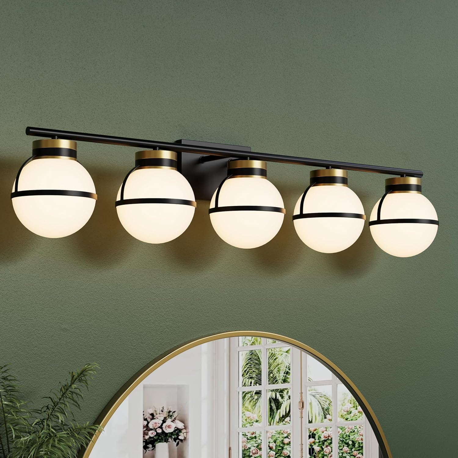 similar to stock photo Black Gold Vanity Lights - ETL Certified 5 Light Mid Centery Modern Bathroom Sconces with Milk White Glass Shades (Exclude E26 Bulb) 5 Lights