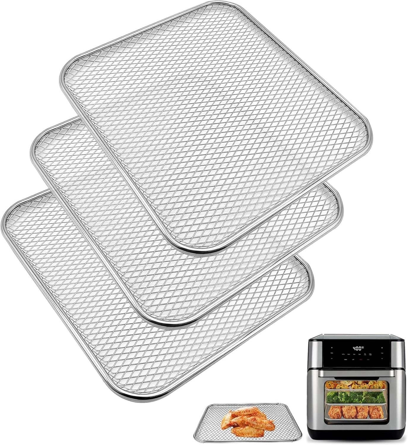 4 Pieces Set Air Fryer Tray Basket for Instant Vortex Plus10 Quart, 10.2×9'' Food Grade Replacement Parts Rack Grill Pan Crisper Plate for Innsky CROWNFUL 10.6Qt Air Fryer Oven, Dishwasher Safe