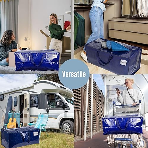 Miniatura 6 de VENO Paquete de 2 bolsas de mudanza extra grandes resistentes con correas de mochila con asas fuertes y cremalleras, bolsas de almacenamiento para