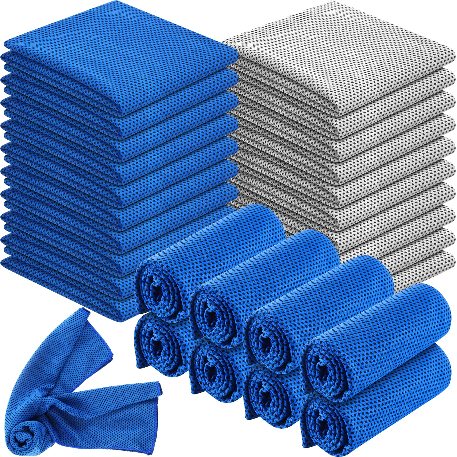 Shellwei 100 Pcs Cooling Towels Bulk 40 x 12 Inch Ice Towel Microfiber Sports Cooling Towels for Neck Face, Breathable Chilly Towel for Yoga Sport(Royal Blue, Light Gray)