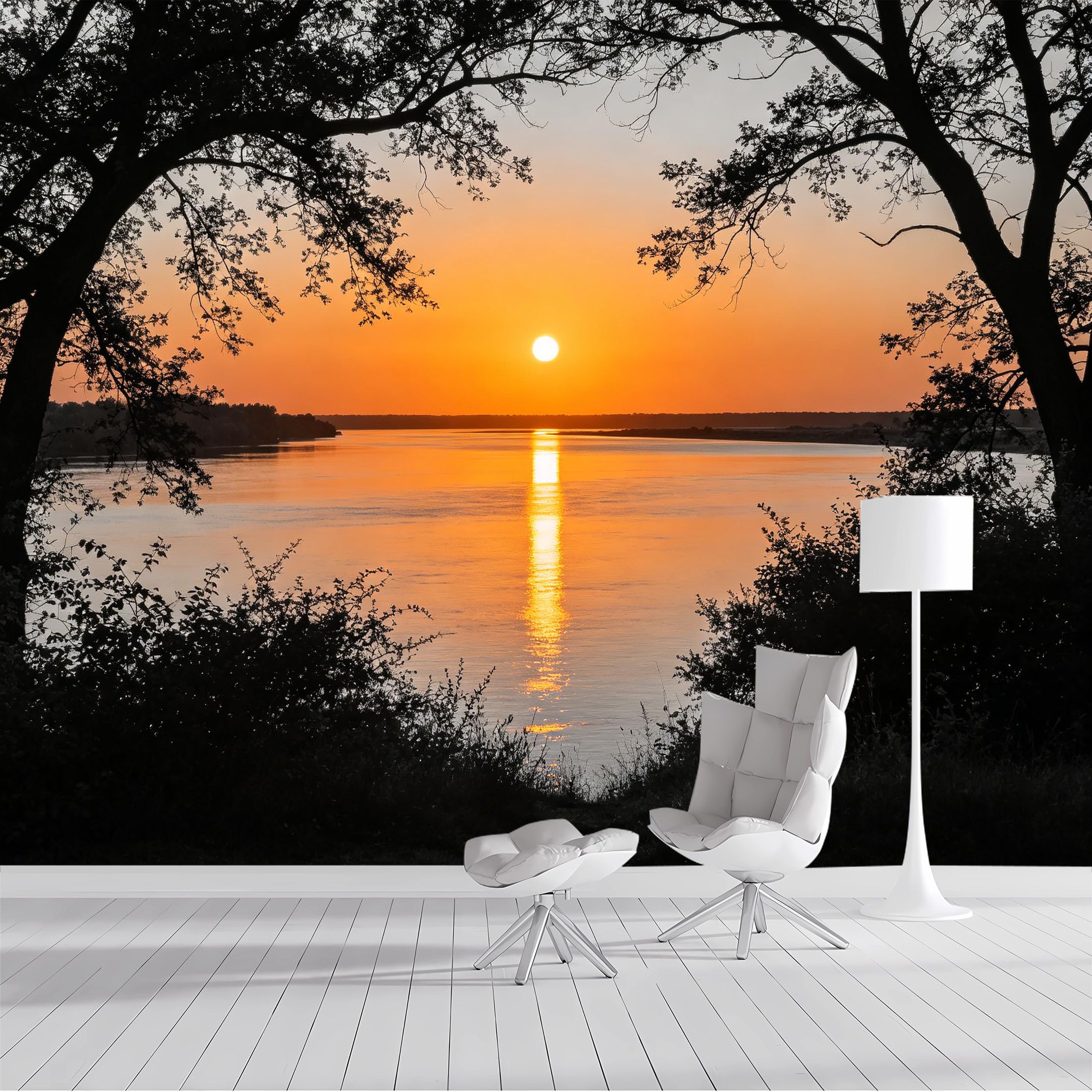 Custom Size Wall Mural Sunset Lakeview Landscape Golden Horizon Nature Seascape SelfAdhesive Wall Fabric Removable Peel and Stick Wallpaper Wall Decor for Living Room Bedroom Bathroom