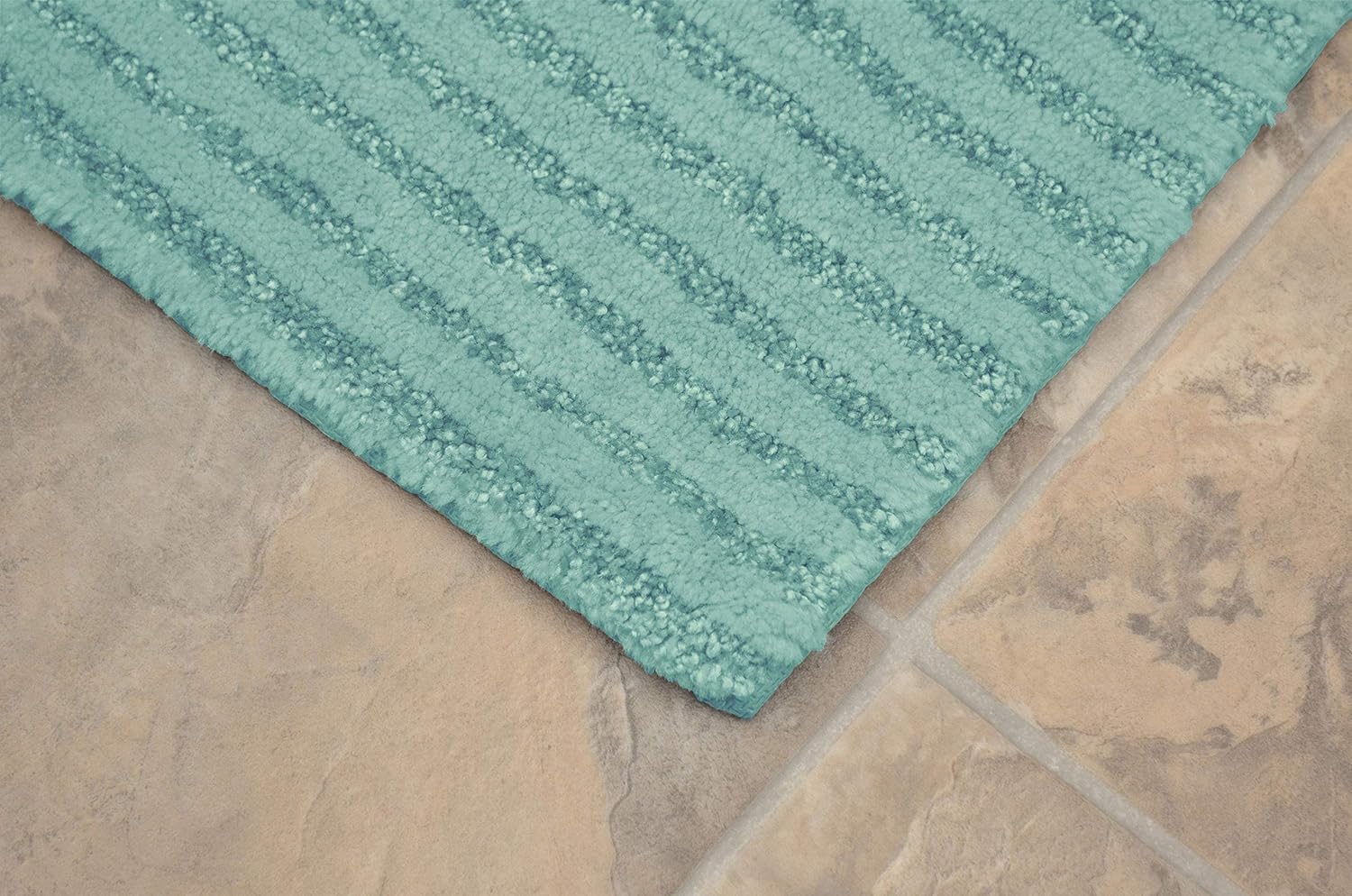 Garland Rug Sheridan Sea Foam Blue 2 Piece Set (17" X 24" / 21" X 34") Plush Strip Machine Washable Nylon Bath Rug
