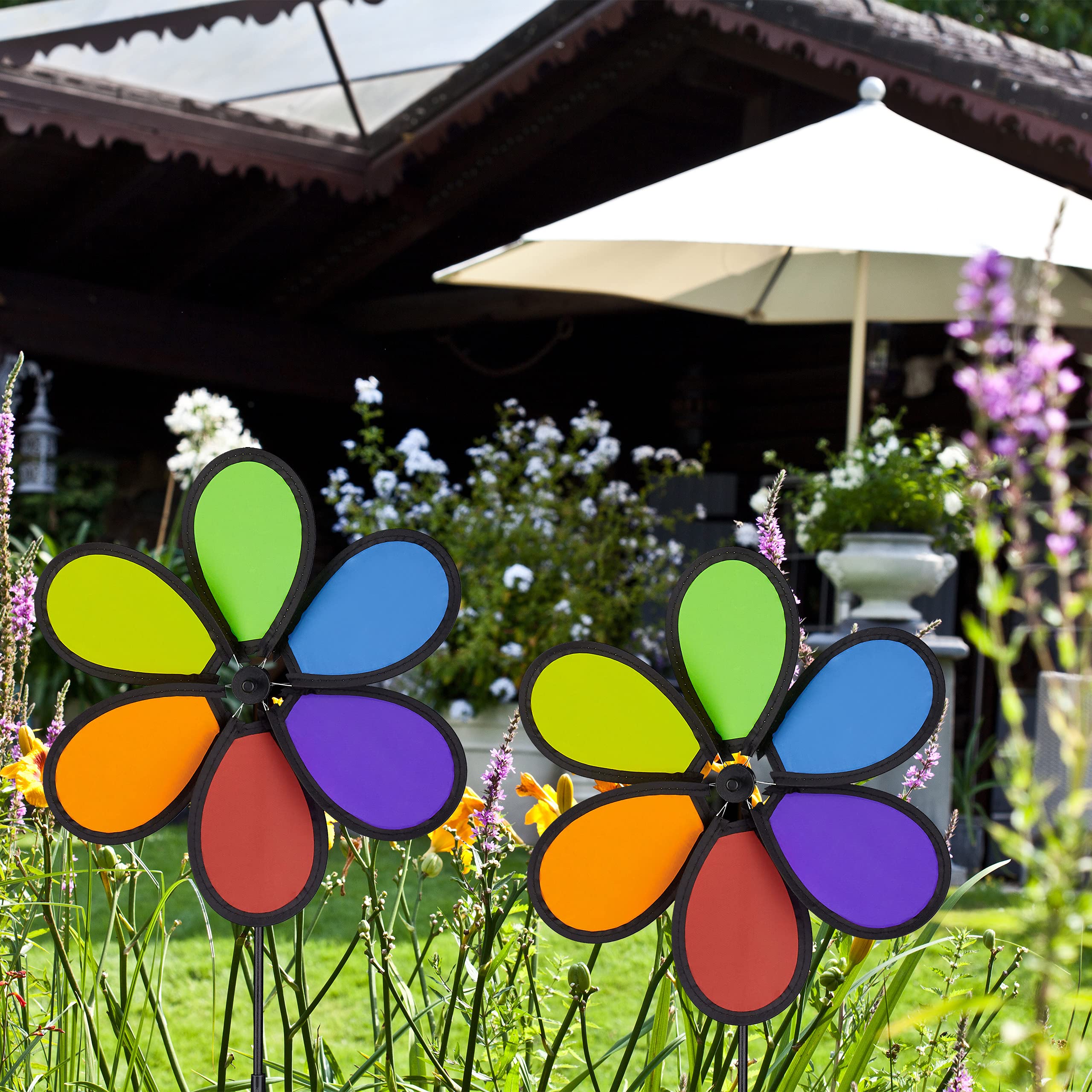 Moulin à Vent Décoratif Jardin Relaxdays - 119 Cm, Multicolore, En Fer, à Planter Dans Le Sol, Décoration Extérieure