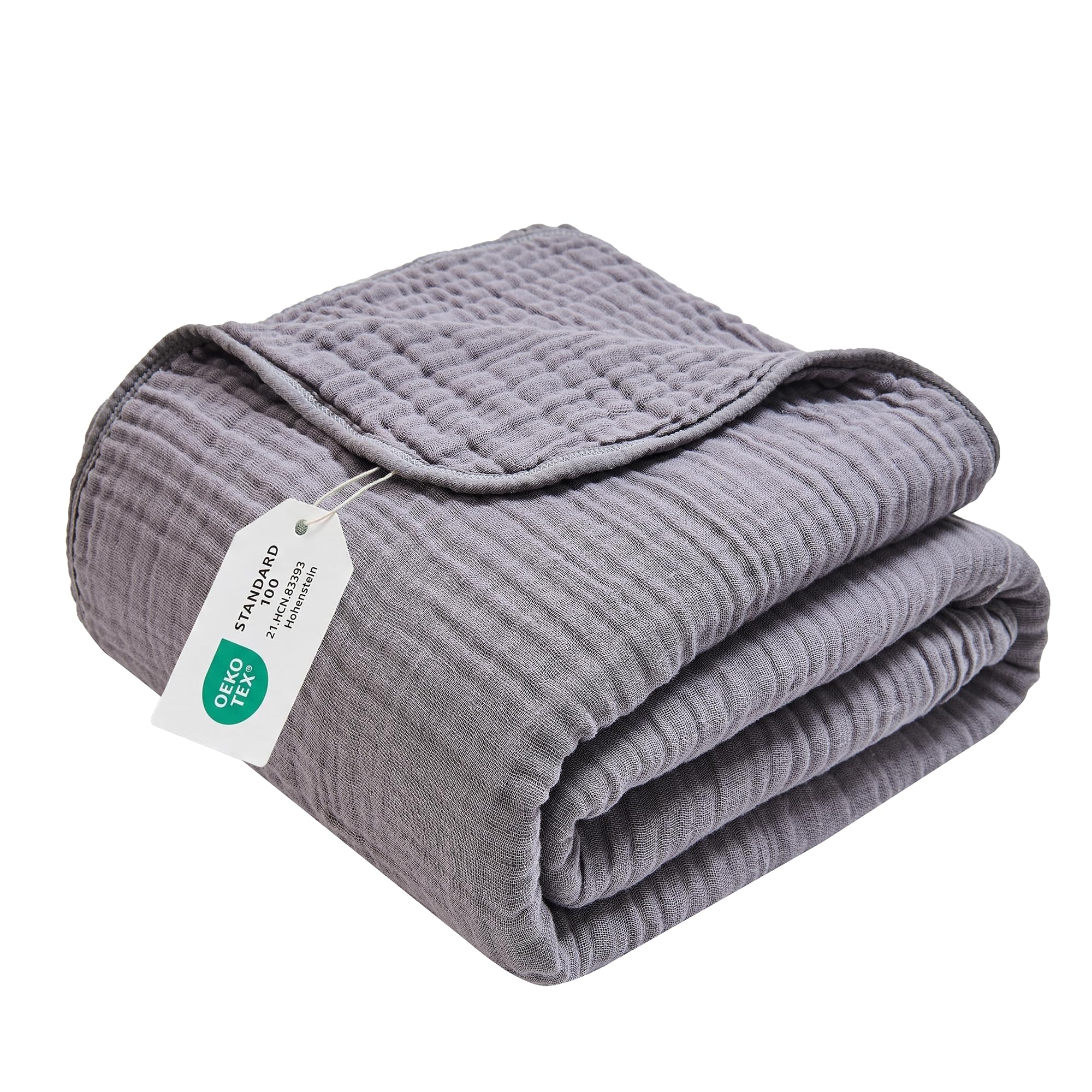 VANJOROY 100% Cotton Throw Blanket, 6-Layer Muslin Organic Soft Cozy Lightweight Large Throw for Bed Bedspread and Sofa - All Season Gauze Blanket,Grey-230x250cm