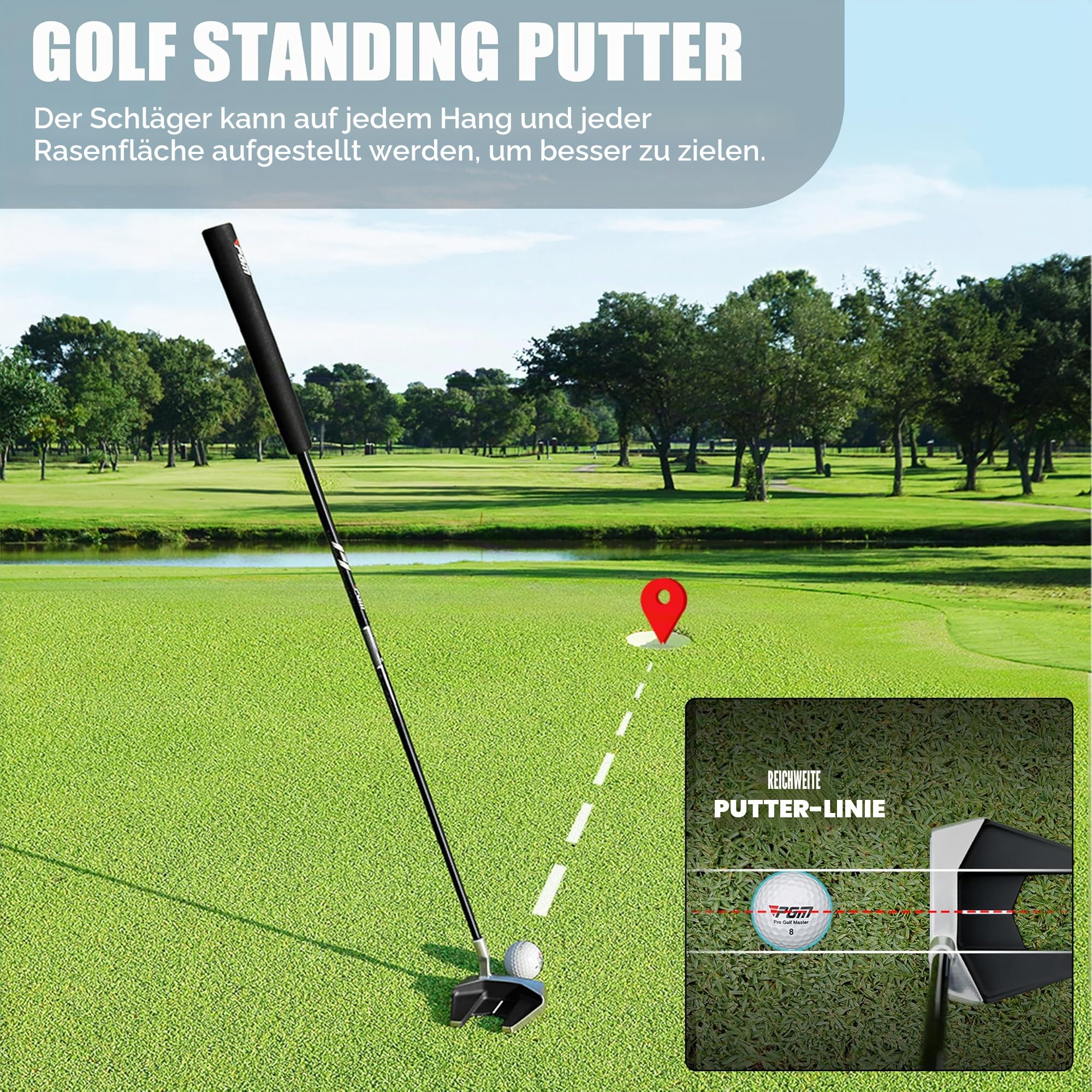 PGM Golf Standing Putter - Golf Putter for Men and Women - Mallet Putter with Stable Low Center of Gravity & Alignment Aid