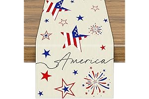 4th of July Table Runner – Patriotic Memorial Day Independence Day Kitchen...