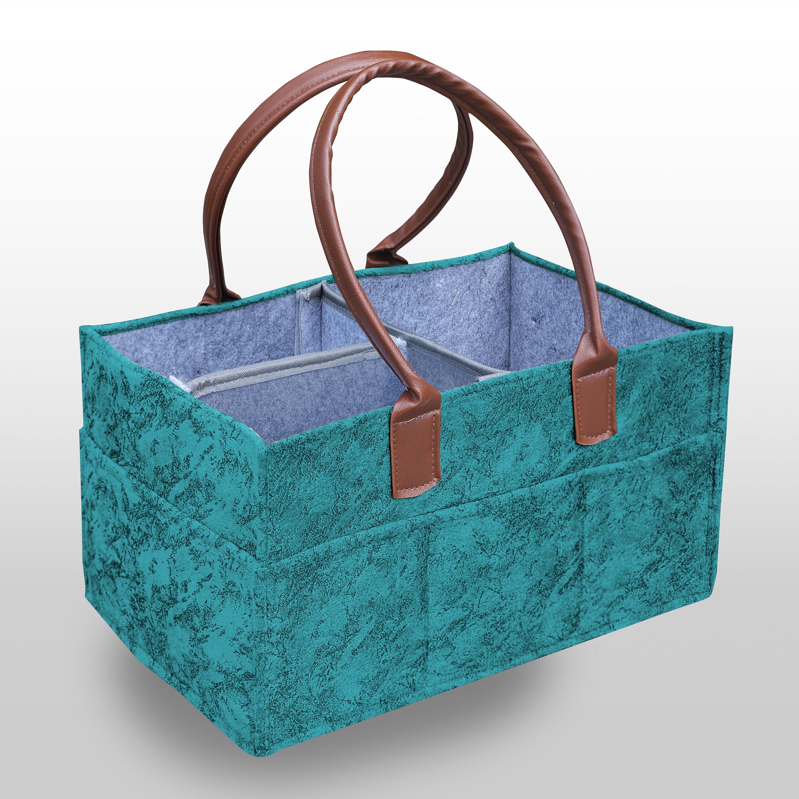 GREEN DECOR Heavy Duty 400GSM Felt Diaper Bag With PU Leather Handle for Smart Mothers, Baby Diaper & Wipes Caddy Organizers,Nursery Storage Foldable & Portable (Spray Print Ocean Blue-18X12X9 Inch)-image-15