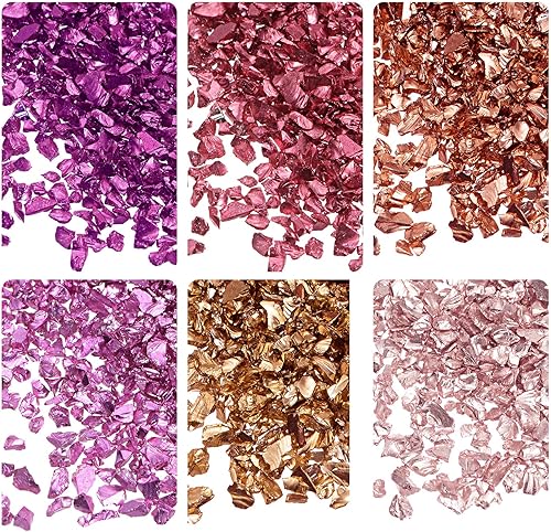 uxcell Chips de vidrio triturado de 6 colores, vidrio metálico con purpurina irregular de 0.39 a 0.157 pulgadas para manualidades, manualidades,