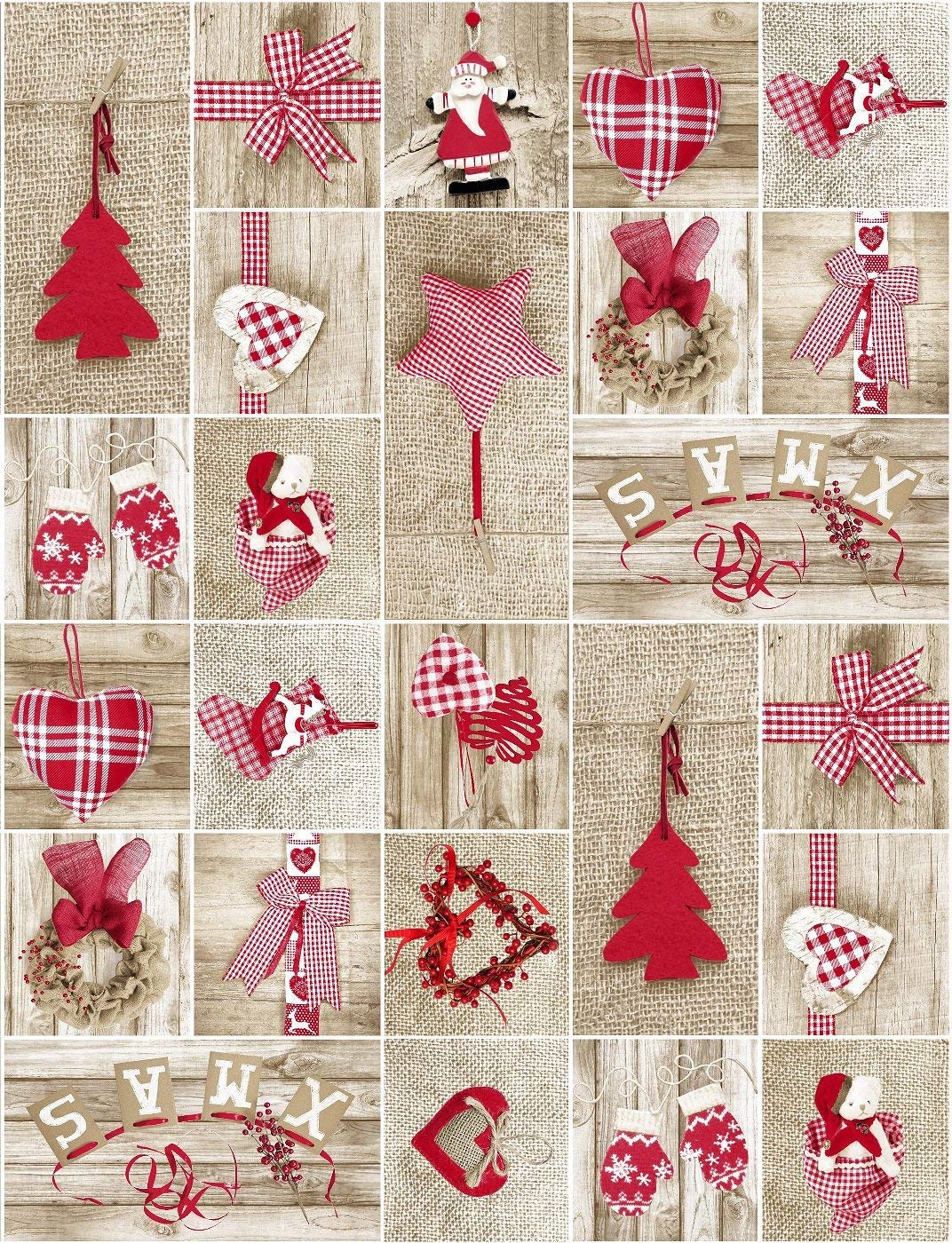 Mantel Tela Resinada Antimanchas Estampado Navidad Beige y Rojo Patchwork (140_x_400_cm )